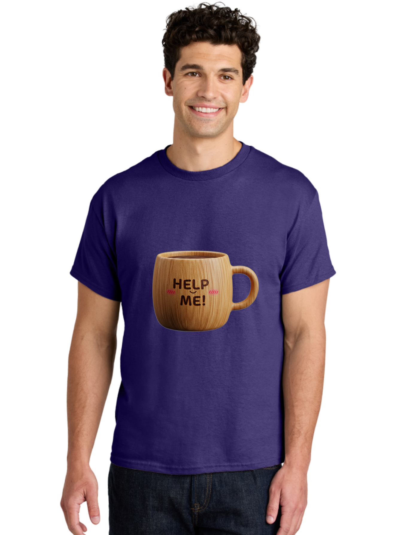Help-Me-11 Men'S Graphic Tee, 100% Cotton, Comfortable Casual Summer Wear, Machine Washable, Wooden Coffee Mug, Text Design, Humorous Phrase, Funny Quote, Help Me, Quirky Decor, Novelty Gift, Unique Coffee Cup, Whimsical Illustration Bac037 21