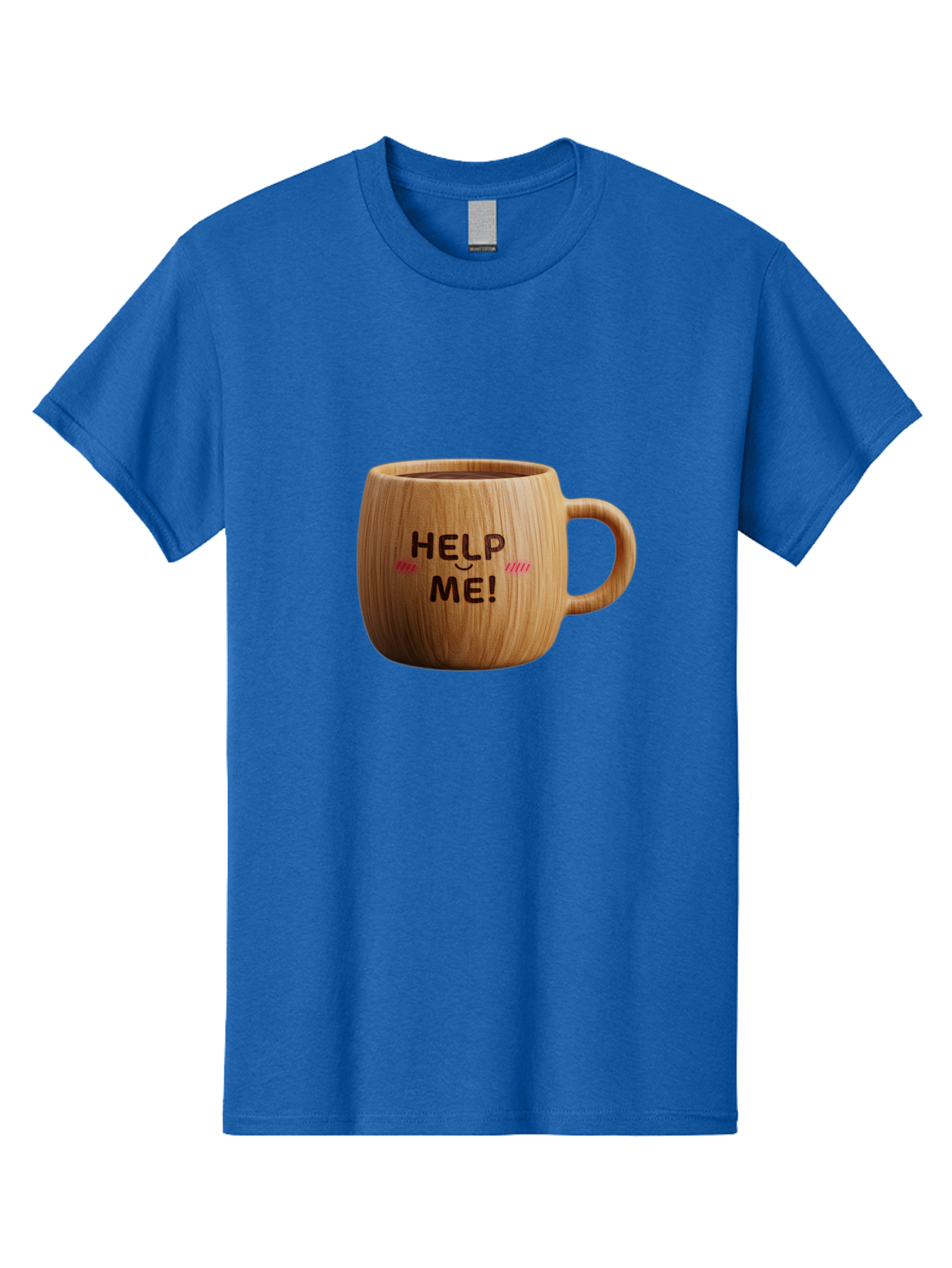 Help-Me-11 Men'S Graphic Tee, 100% Cotton, Comfortable Casual Summer Wear, Machine Washable, Wooden Coffee Mug, Text Design, Humorous Phrase, Funny Quote, Help Me, Quirky Decor, Novelty Gift, Unique Coffee Cup, Whimsical Illustration Bac037 3