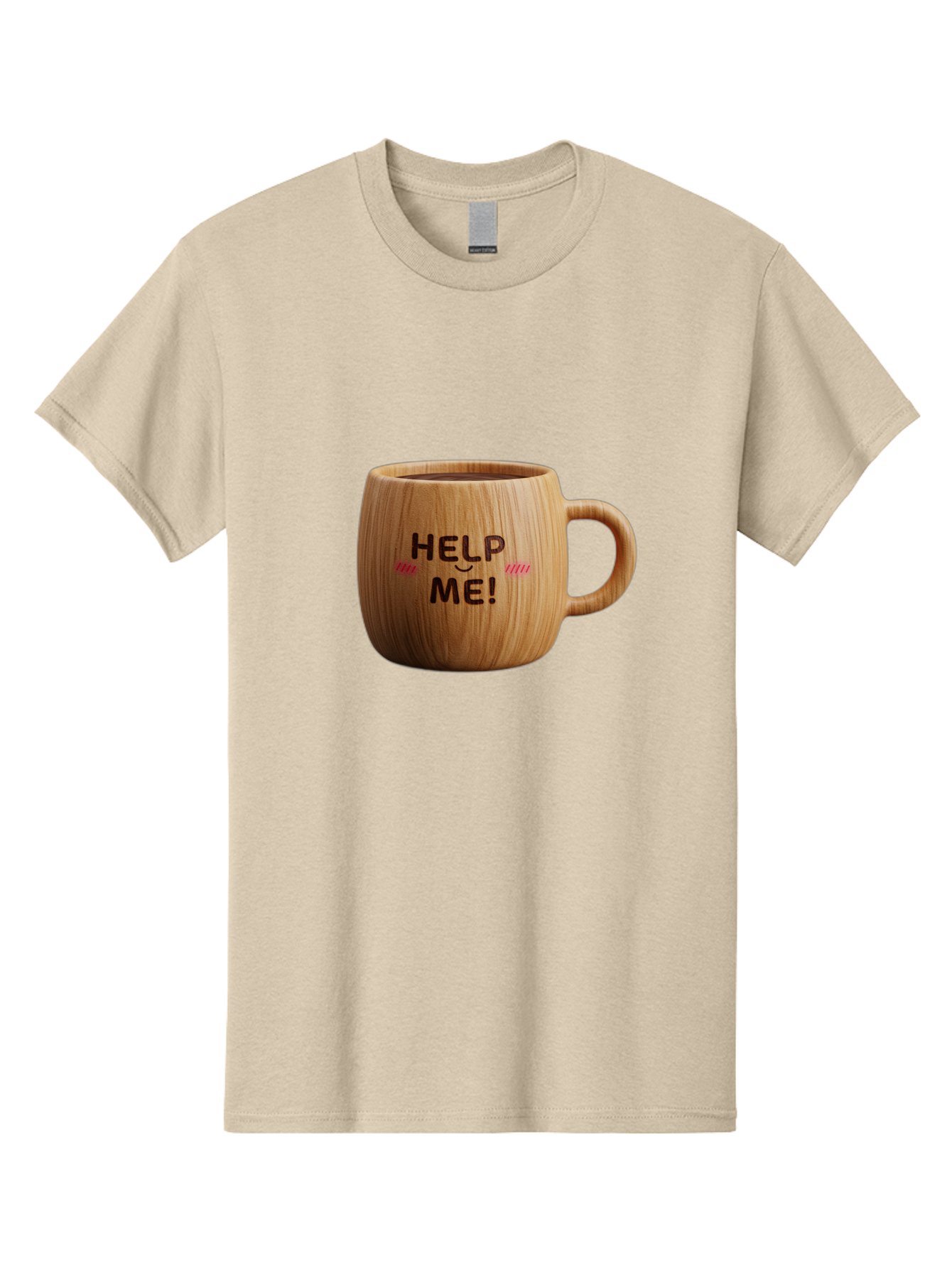 Help-Me-11 Men'S Graphic Tee, 100% Cotton, Comfortable Casual Summer Wear, Machine Washable, Wooden Coffee Mug, Text Design, Humorous Phrase, Funny Quote, Help Me, Quirky Decor, Novelty Gift, Unique Coffee Cup, Whimsical Illustration Bac037 2
