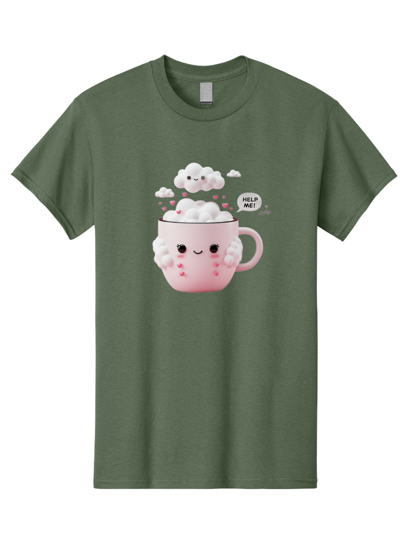 Help-Me-12 Men'S Graphic Tee, 100% Cotton, Comfortable Casual Summer Wear, Machine Washable, Cute Coffee Mug, Cartoon Character, Coffee Foam, Pink Hearts, Smiling Face, Speech Bubble, Help Me, Coffee Lover, Funny Illustration, Kawaii Art, Bac038 15