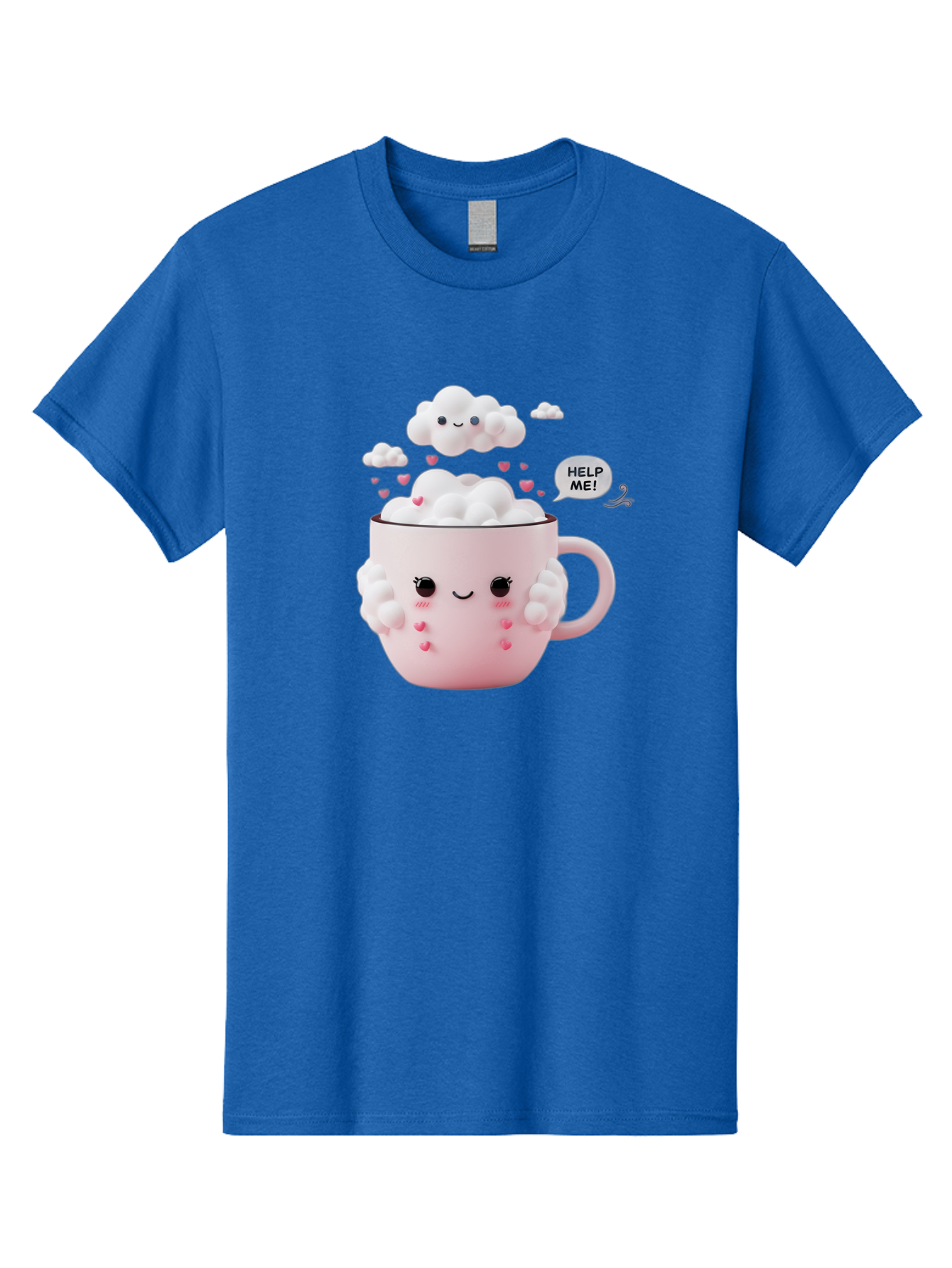 Help-Me-12 Men'S Graphic Tee, 100% Cotton, Comfortable Casual Summer Wear, Machine Washable, Cute Coffee Mug, Cartoon Character, Coffee Foam, Pink Hearts, Smiling Face, Speech Bubble, Help Me, Coffee Lover, Funny Illustration, Kawaii Art, Bac038 10