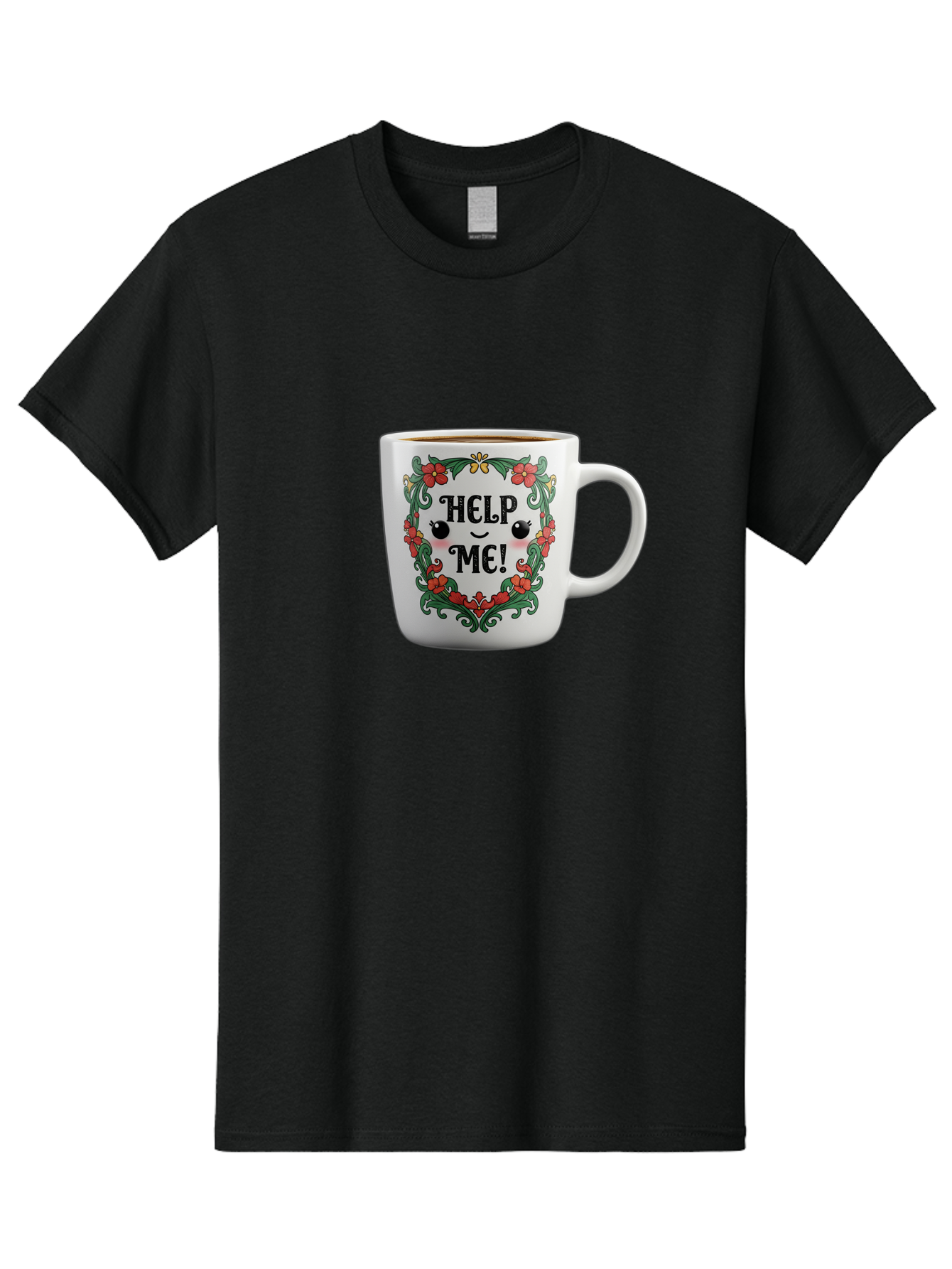 Help-Me-13 Men'S Graphic Tee, 100% Cotton, Comfortable Casual Summer Wear, Machine Washable, Funny Coffee Mug, Quirky Design, Distressed Humor, Floral Wreath, Cute Face, Humorous Quote, Playful Design, Novelty Mug, Coffee Lover Gift Bac039 8