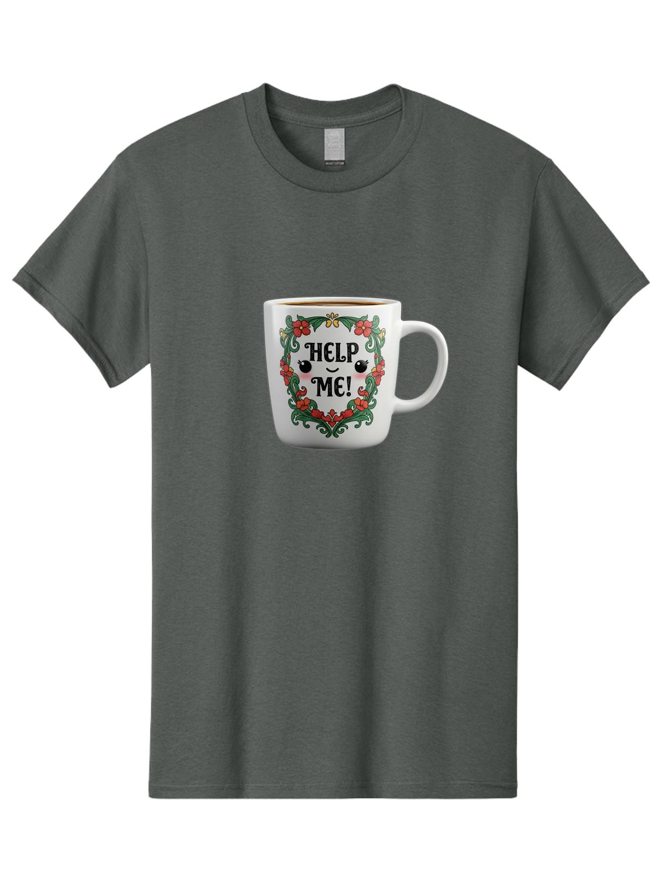 Help-Me-13 Men'S Graphic Tee, 100% Cotton, Comfortable Casual Summer Wear, Machine Washable, Funny Coffee Mug, Quirky Design, Distressed Humor, Floral Wreath, Cute Face, Humorous Quote, Playful Design, Novelty Mug, Coffee Lover Gift Bac039 5