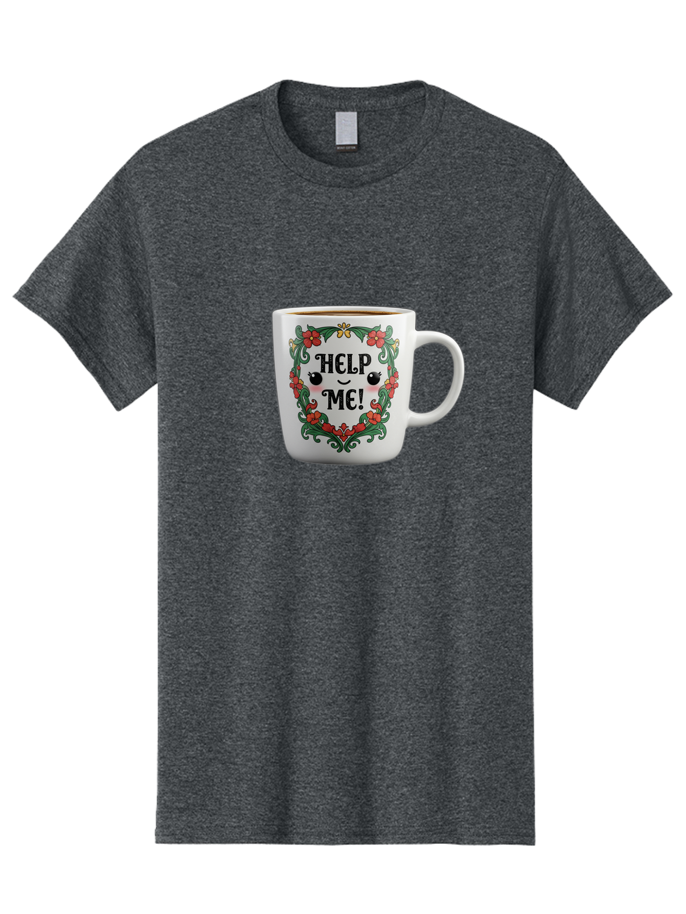 Help-Me-13 Men'S Graphic Tee, 100% Cotton, Comfortable Casual Summer Wear, Machine Washable, Funny Coffee Mug, Quirky Design, Distressed Humor, Floral Wreath, Cute Face, Humorous Quote, Playful Design, Novelty Mug, Coffee Lover Gift Bac039 6