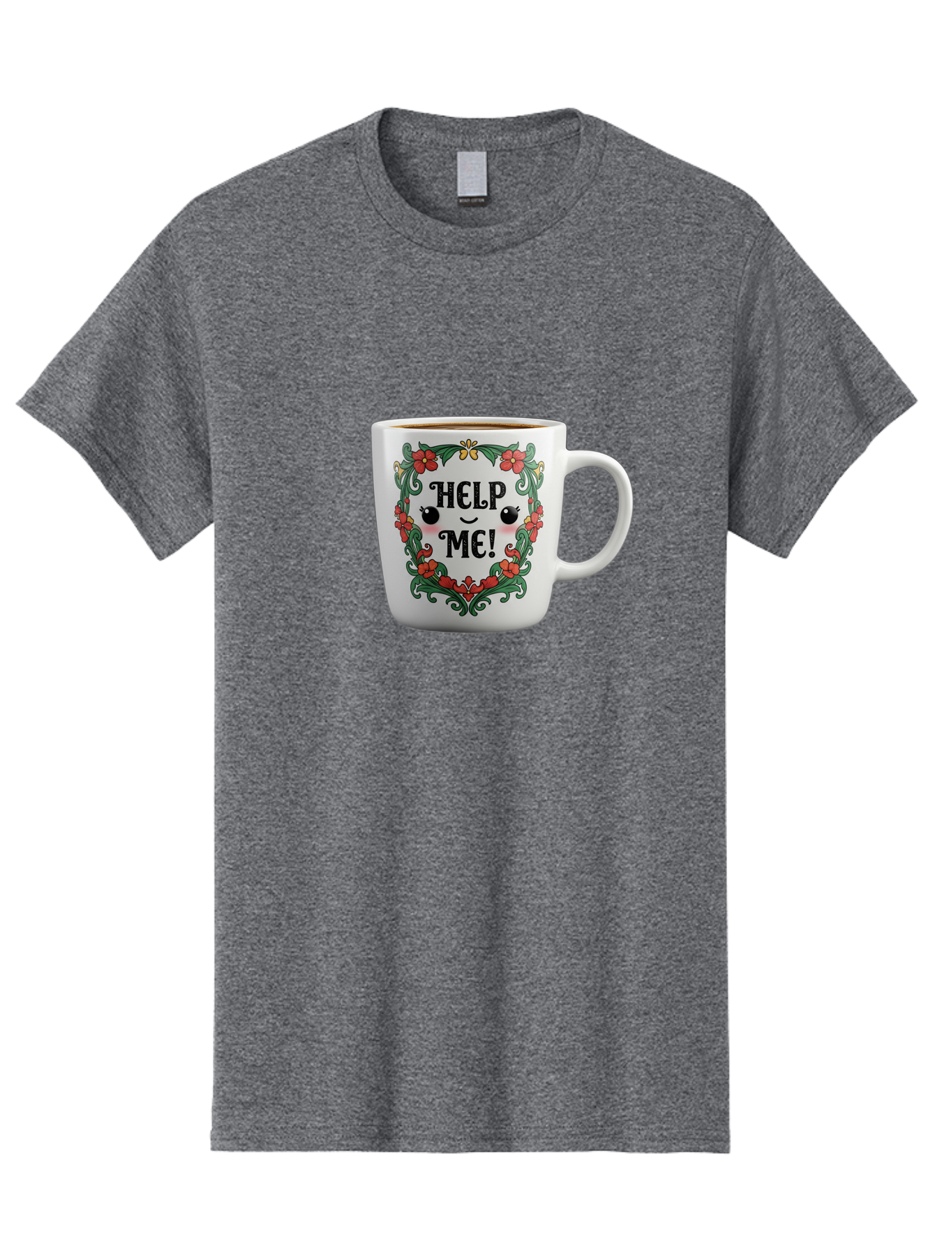 Help-Me-13 Men'S Graphic Tee, 100% Cotton, Comfortable Casual Summer Wear, Machine Washable, Funny Coffee Mug, Quirky Design, Distressed Humor, Floral Wreath, Cute Face, Humorous Quote, Playful Design, Novelty Mug, Coffee Lover Gift Bac039 4