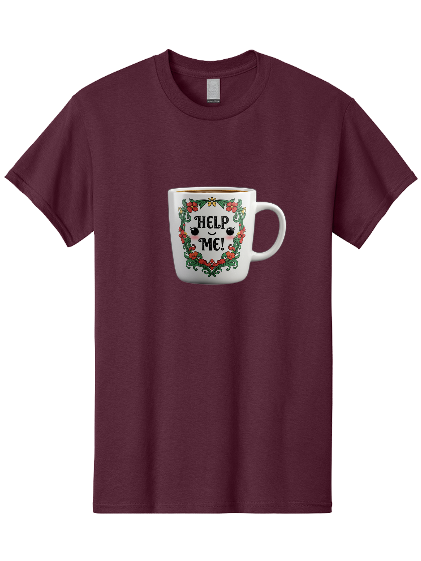 Help-Me-13 Men'S Graphic Tee, 100% Cotton, Comfortable Casual Summer Wear, Machine Washable, Funny Coffee Mug, Quirky Design, Distressed Humor, Floral Wreath, Cute Face, Humorous Quote, Playful Design, Novelty Mug, Coffee Lover Gift Bac039 2