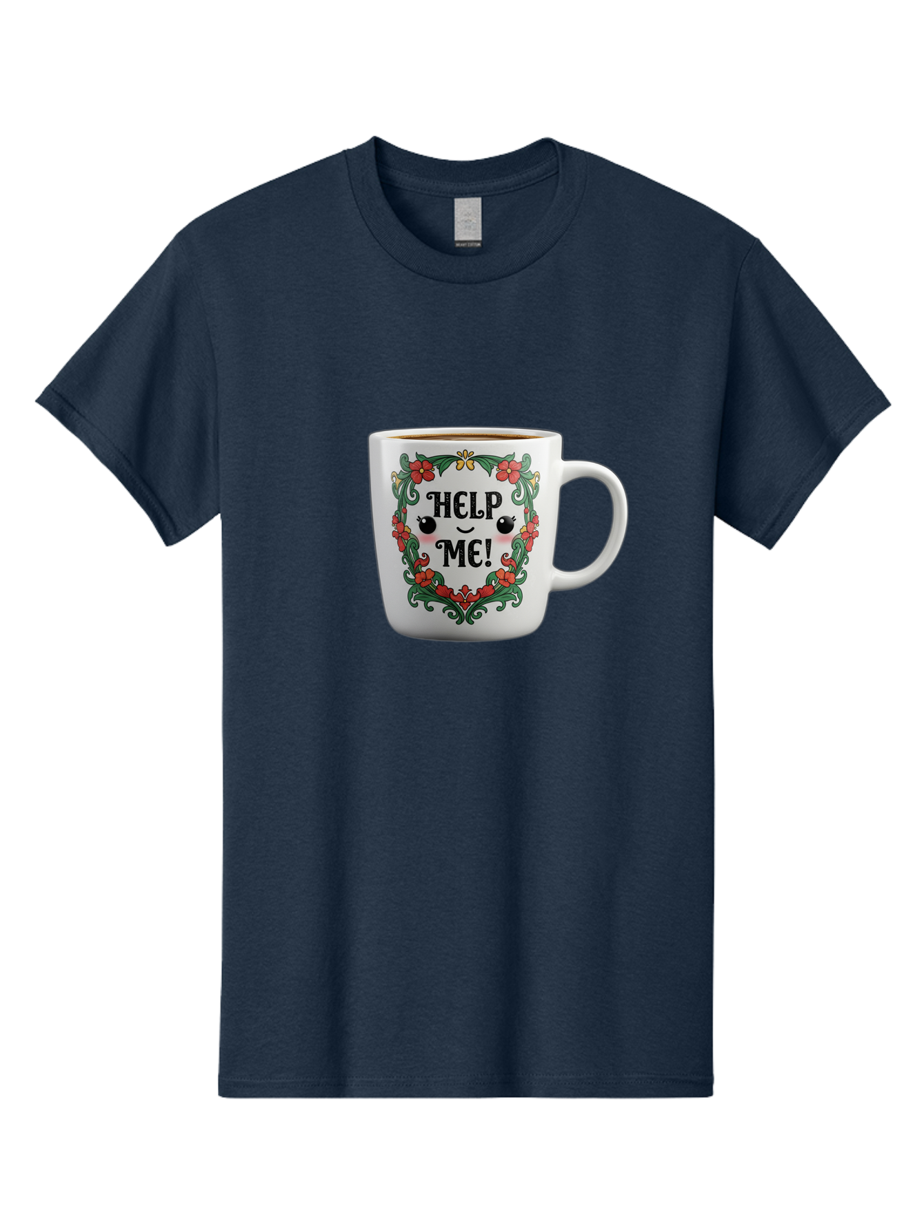 Help-Me-13 Men'S Graphic Tee, 100% Cotton, Comfortable Casual Summer Wear, Machine Washable, Funny Coffee Mug, Quirky Design, Distressed Humor, Floral Wreath, Cute Face, Humorous Quote, Playful Design, Novelty Mug, Coffee Lover Gift Bac039 1