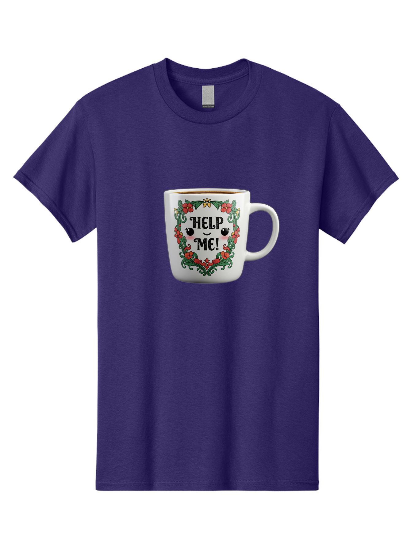 Help-Me-13 Men'S Graphic Tee, 100% Cotton, Comfortable Casual Summer Wear, Machine Washable, Funny Coffee Mug, Quirky Design, Distressed Humor, Floral Wreath, Cute Face, Humorous Quote, Playful Design, Novelty Mug, Coffee Lover Gift Bac039 7