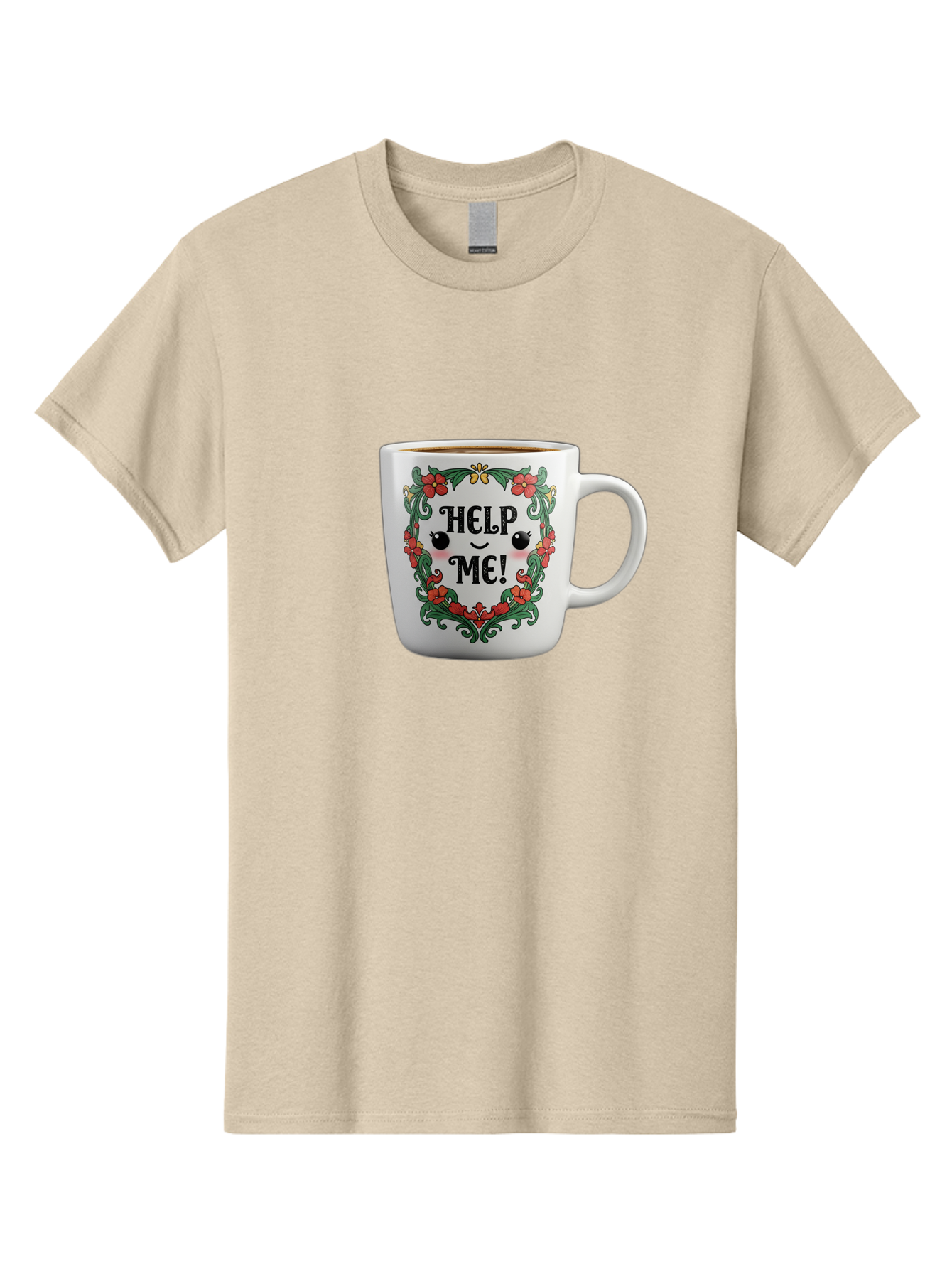 Help-Me-13 Men'S Graphic Tee, 100% Cotton, Comfortable Casual Summer Wear, Machine Washable, Funny Coffee Mug, Quirky Design, Distressed Humor, Floral Wreath, Cute Face, Humorous Quote, Playful Design, Novelty Mug, Coffee Lover Gift Bac039 14