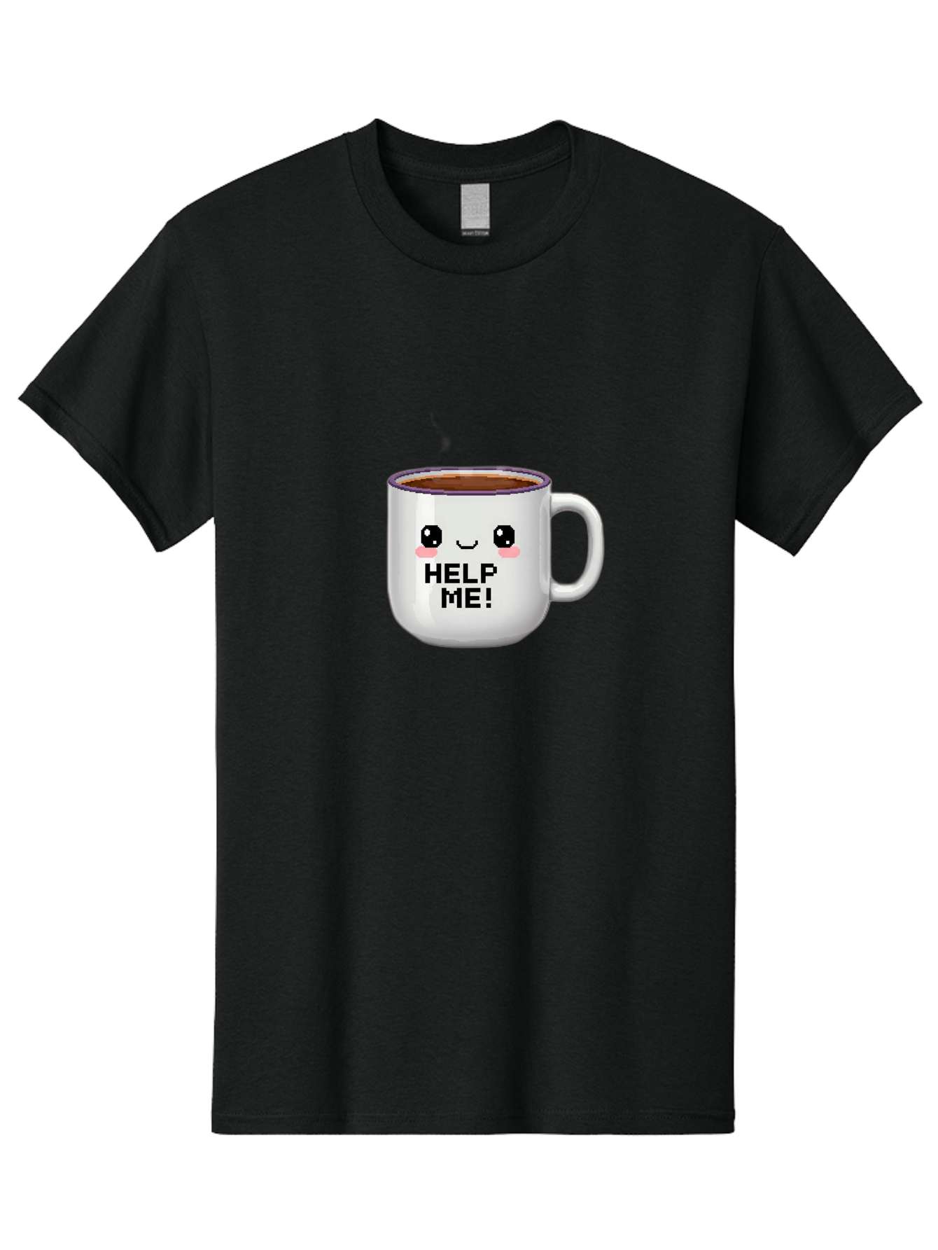 Help-Me-2 Men'S Graphic Tee, 100% Cotton, Comfortable Casual Summer Wear, Machine Washable, Funny Coffee Mug, Cartoon Style, Coffee Cup With Face, Humorous Design, Cute Character, Help Me! Text, Coffee Lover Gift Bac042 9