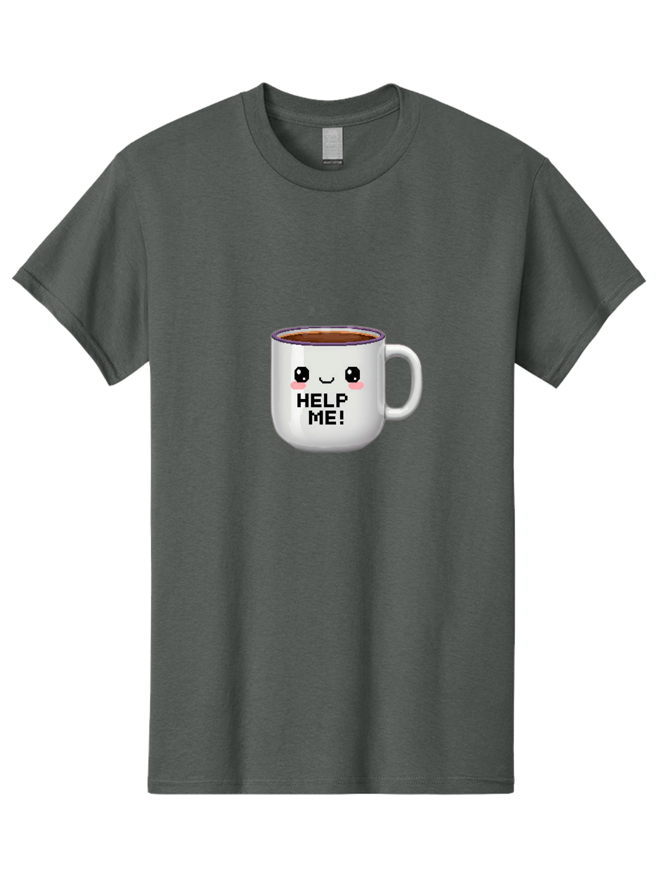 Help-Me-2 Men'S Graphic Tee, 100% Cotton, Comfortable Casual Summer Wear, Machine Washable, Funny Coffee Mug, Cartoon Style, Coffee Cup With Face, Humorous Design, Cute Character, Help Me! Text, Coffee Lover Gift Bac042 6