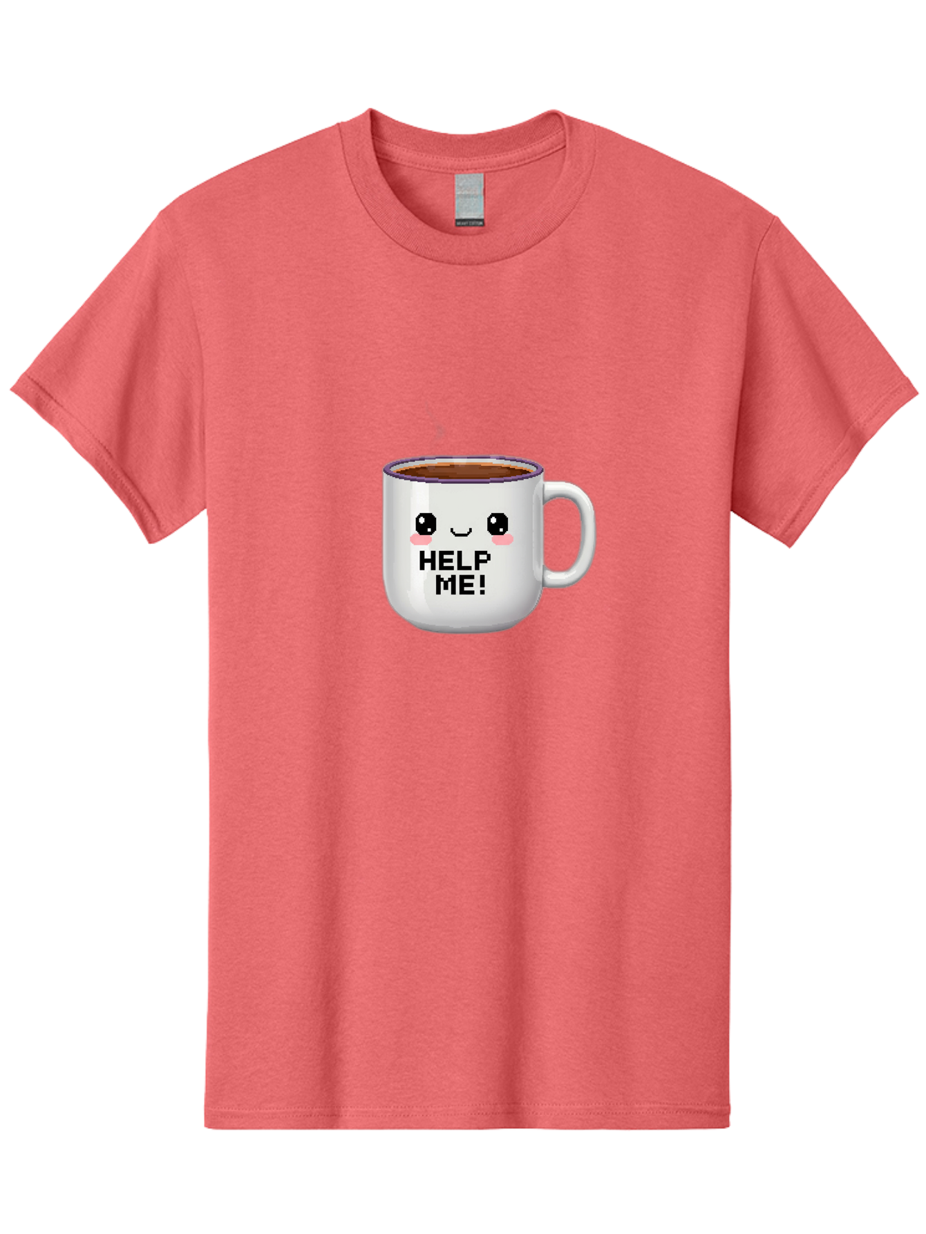 Help-Me-2 Men'S Graphic Tee, 100% Cotton, Comfortable Casual Summer Wear, Machine Washable, Funny Coffee Mug, Cartoon Style, Coffee Cup With Face, Humorous Design, Cute Character, Help Me! Text, Coffee Lover Gift Bac042 5
