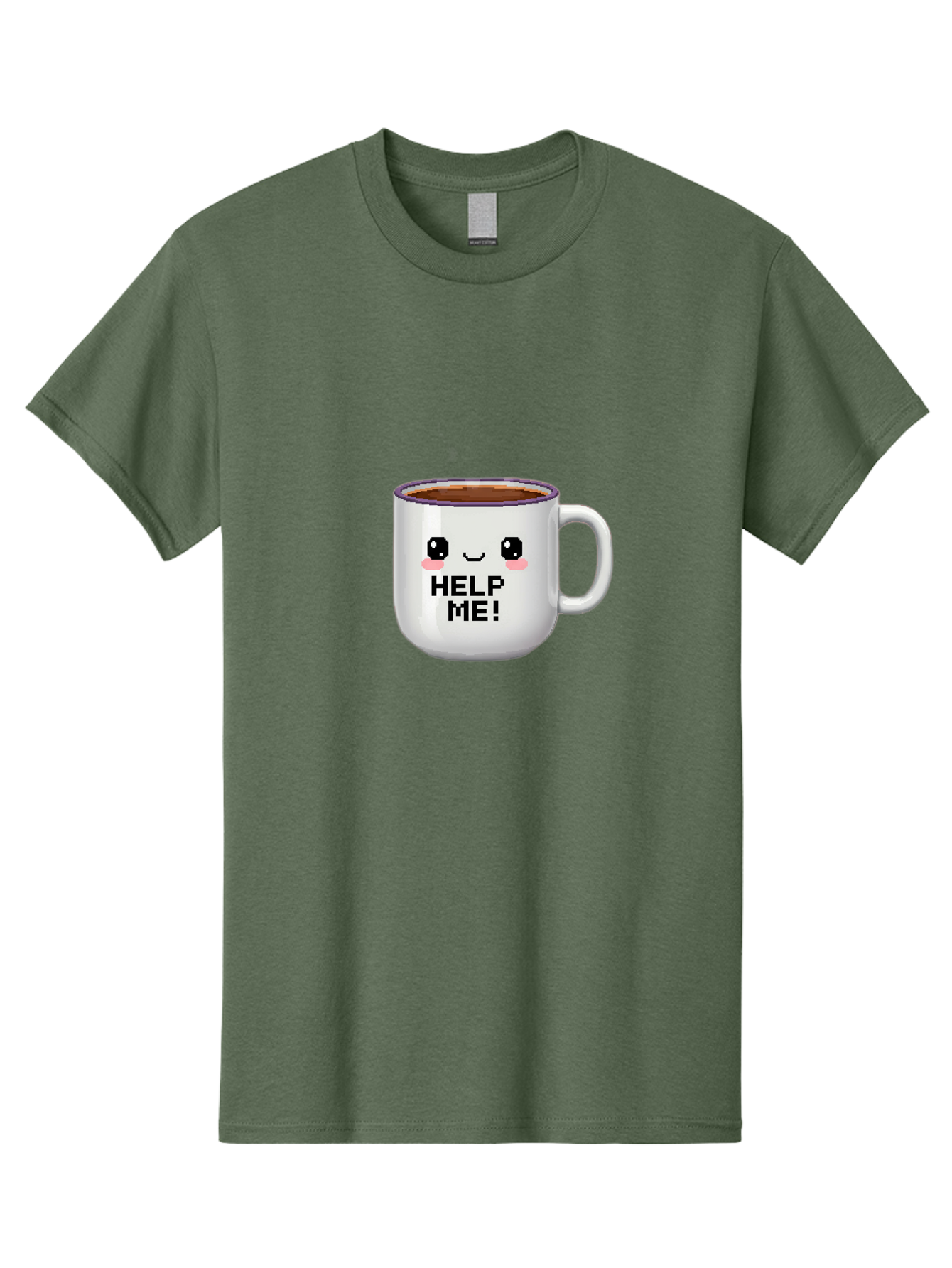 Help-Me-2 Men'S Graphic Tee, 100% Cotton, Comfortable Casual Summer Wear, Machine Washable, Funny Coffee Mug, Cartoon Style, Coffee Cup With Face, Humorous Design, Cute Character, Help Me! Text, Coffee Lover Gift Bac042 15