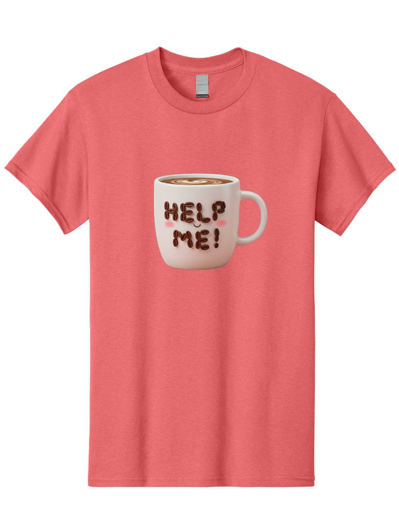 Help-Me-5 Men'S Graphic Tee, 100% Cotton, Comfortable Casual Summer Wear, Machine Washable, Coffee Mug With Coffee Beans Spelling Help Me!, Cute Coffee Cup, Coffee Lover Gift, Coffee Humor, Latte Art, Morning Coffee, Coffee Break Bac045 15