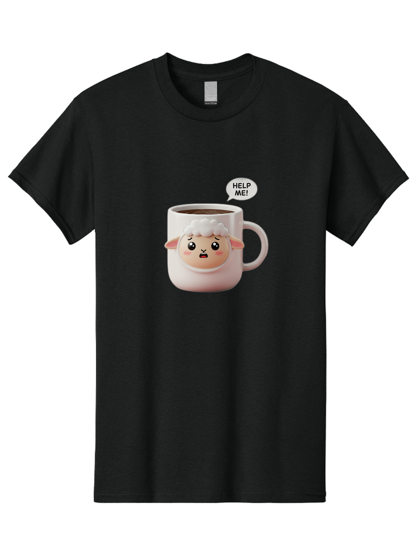 Help-Me-6 Men'S Graphic Tee, 100% Cotton, Comfortable Casual Summer Wear, Machine Washable, Sheep Mug, Coffee Cup, Helping Hand, Distressed Lamb, Cute Cartoon Character, Funny Meme, Adorable Design, Coffee Lover Gift, Quirky Humor, Sheep Face, Bac046 8