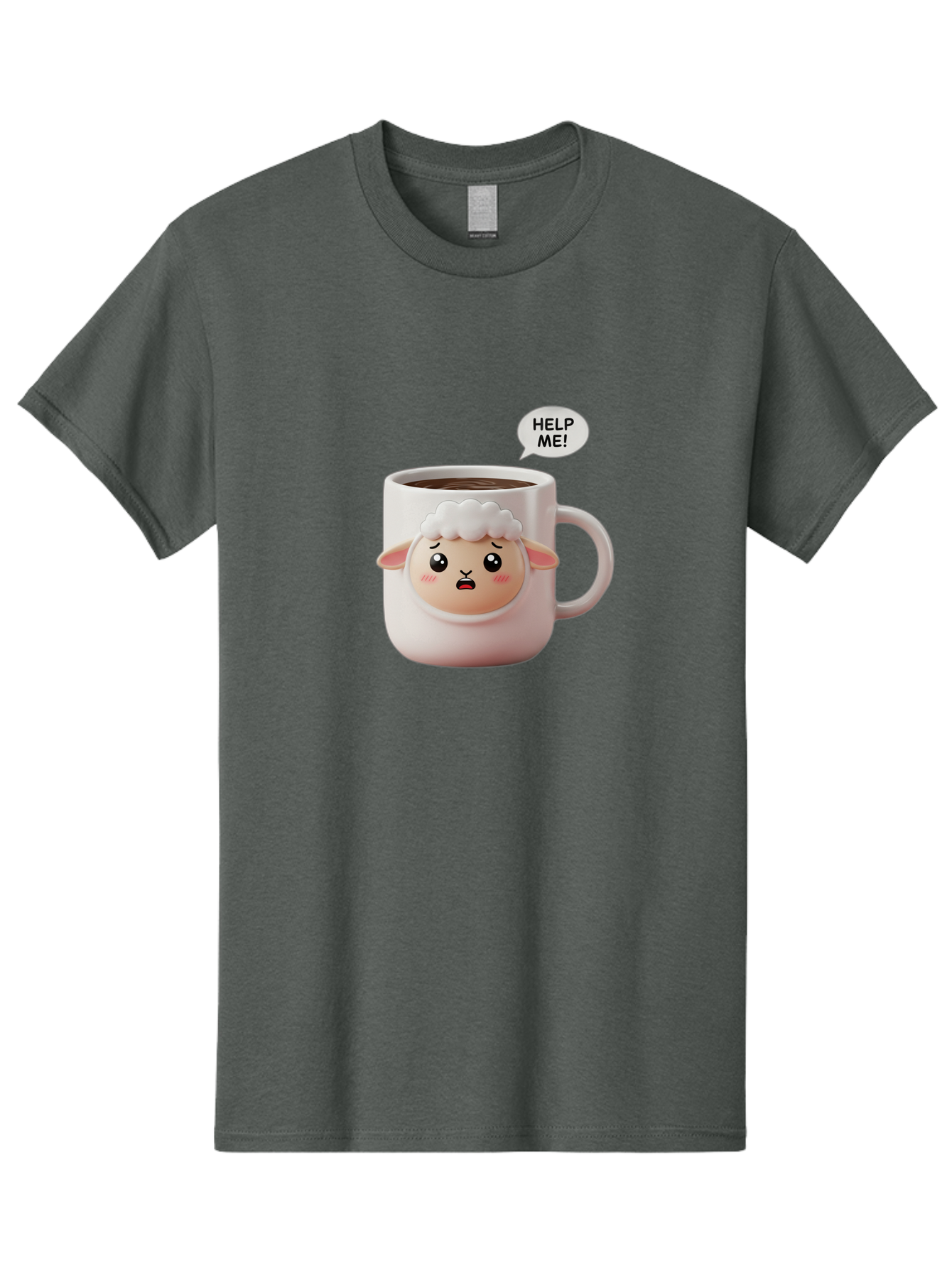 Help-Me-6 Men'S Graphic Tee, 100% Cotton, Comfortable Casual Summer Wear, Machine Washable, Sheep Mug, Coffee Cup, Helping Hand, Distressed Lamb, Cute Cartoon Character, Funny Meme, Adorable Design, Coffee Lover Gift, Quirky Humor, Sheep Face, Bac046 5