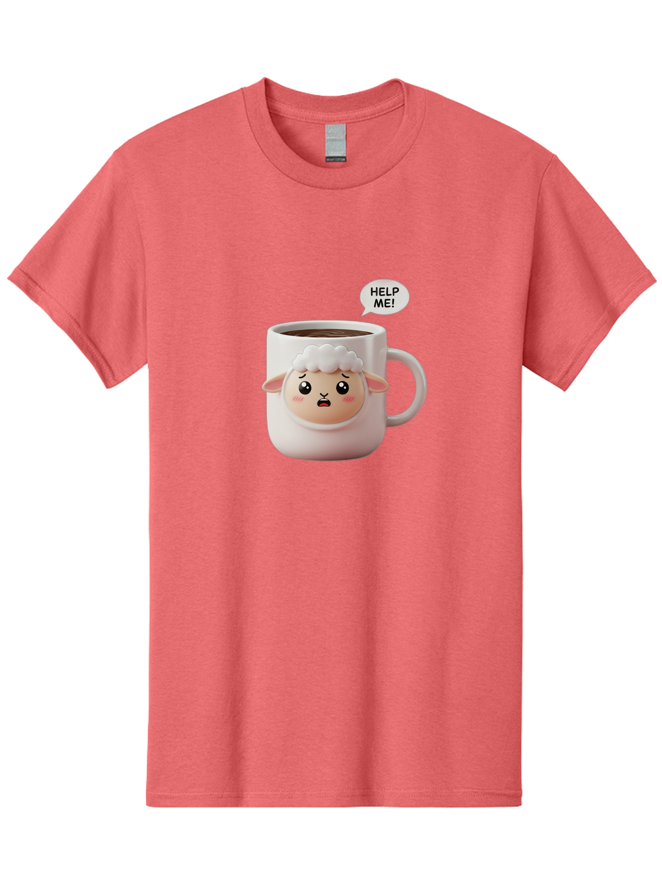 Help-Me-6 Men'S Graphic Tee, 100% Cotton, Comfortable Casual Summer Wear, Machine Washable, Sheep Mug, Coffee Cup, Helping Hand, Distressed Lamb, Cute Cartoon Character, Funny Meme, Adorable Design, Coffee Lover Gift, Quirky Humor, Sheep Face, Bac046 11