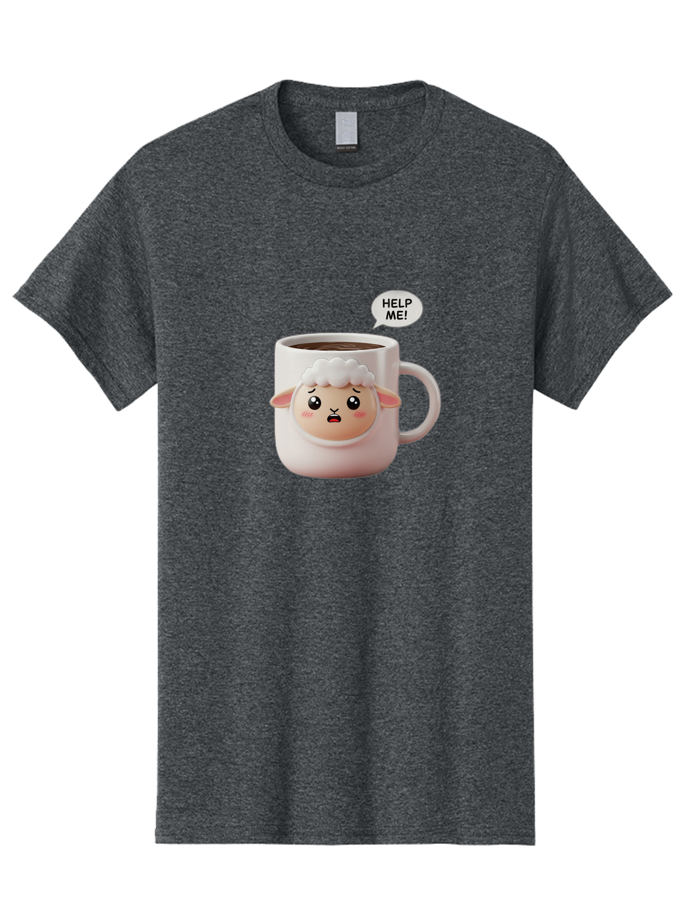 Help-Me-6 Men'S Graphic Tee, 100% Cotton, Comfortable Casual Summer Wear, Machine Washable, Sheep Mug, Coffee Cup, Helping Hand, Distressed Lamb, Cute Cartoon Character, Funny Meme, Adorable Design, Coffee Lover Gift, Quirky Humor, Sheep Face, Bac046 13