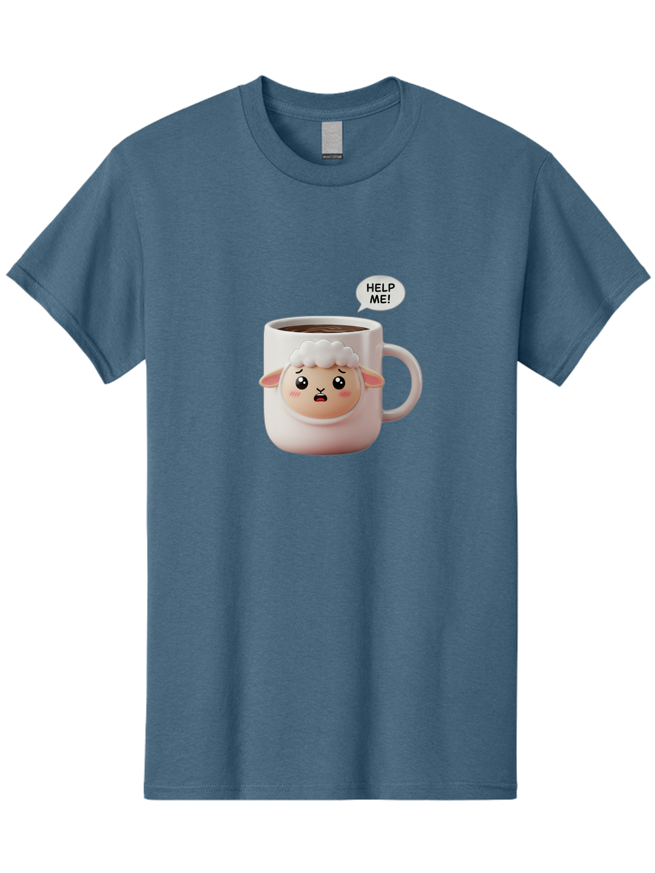 Help-Me-6 Men'S Graphic Tee, 100% Cotton, Comfortable Casual Summer Wear, Machine Washable, Sheep Mug, Coffee Cup, Helping Hand, Distressed Lamb, Cute Cartoon Character, Funny Meme, Adorable Design, Coffee Lover Gift, Quirky Humor, Sheep Face, Bac046 15