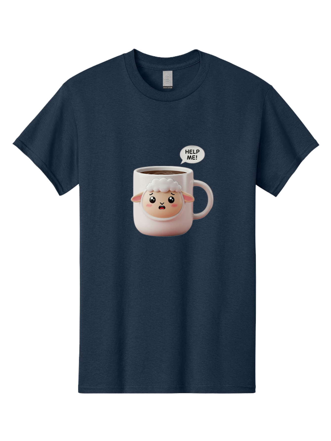 Help-Me-6 Men'S Graphic Tee, 100% Cotton, Comfortable Casual Summer Wear, Machine Washable, Sheep Mug, Coffee Cup, Helping Hand, Distressed Lamb, Cute Cartoon Character, Funny Meme, Adorable Design, Coffee Lover Gift, Quirky Humor, Sheep Face, Bac046 12