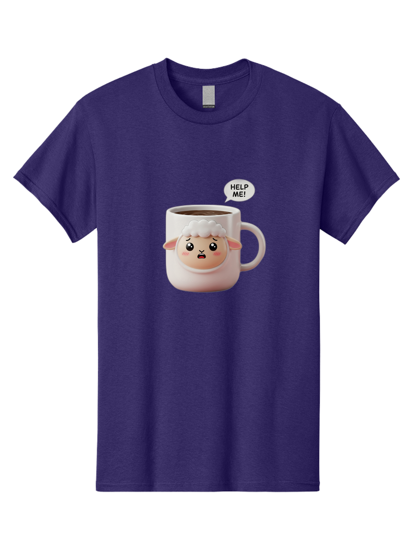 Help-Me-6 Men'S Graphic Tee, 100% Cotton, Comfortable Casual Summer Wear, Machine Washable, Sheep Mug, Coffee Cup, Helping Hand, Distressed Lamb, Cute Cartoon Character, Funny Meme, Adorable Design, Coffee Lover Gift, Quirky Humor, Sheep Face, Bac046 14