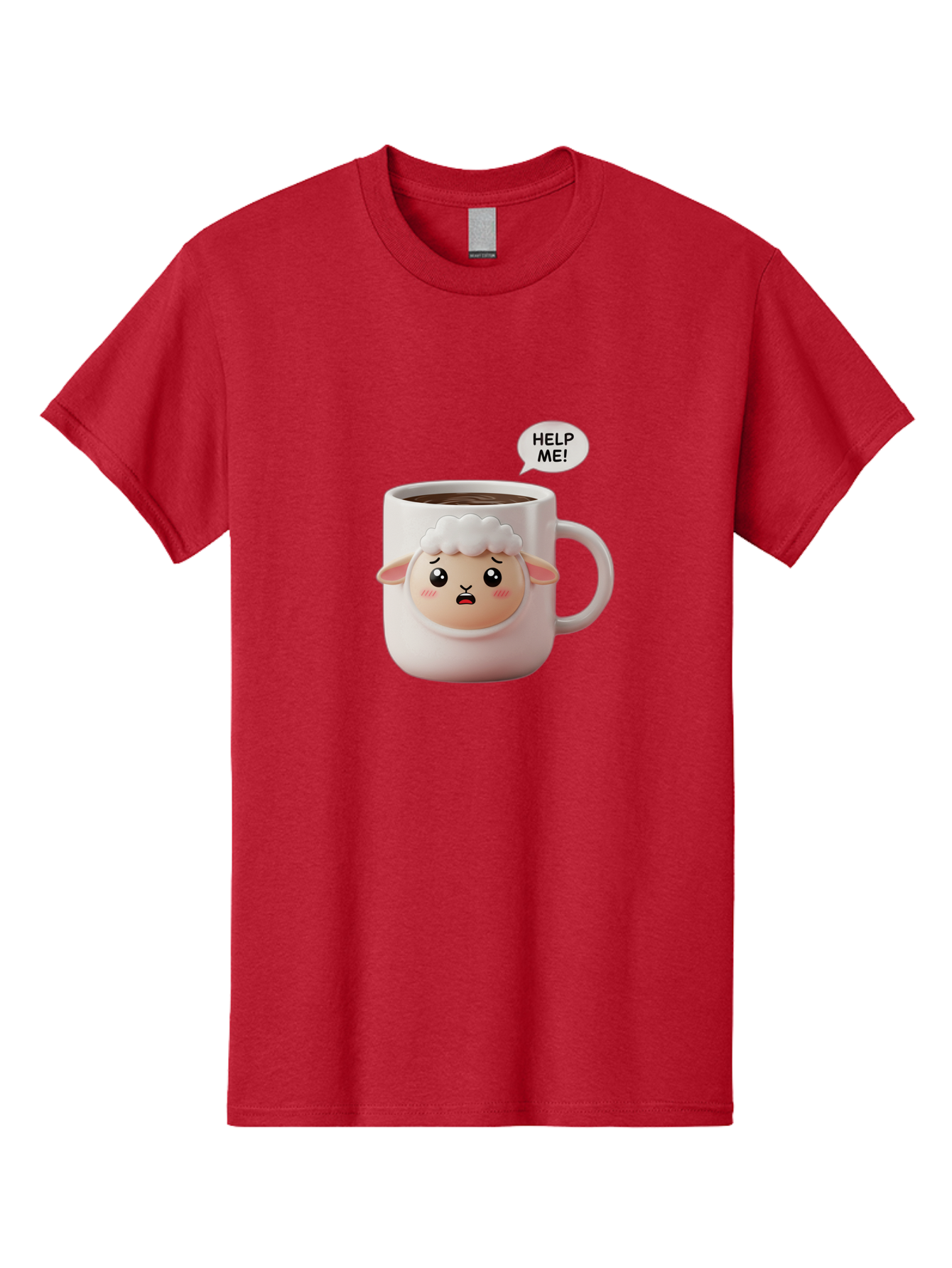 Help-Me-6 Men'S Graphic Tee, 100% Cotton, Comfortable Casual Summer Wear, Machine Washable, Sheep Mug, Coffee Cup, Helping Hand, Distressed Lamb, Cute Cartoon Character, Funny Meme, Adorable Design, Coffee Lover Gift, Quirky Humor, Sheep Face, Bac046 7