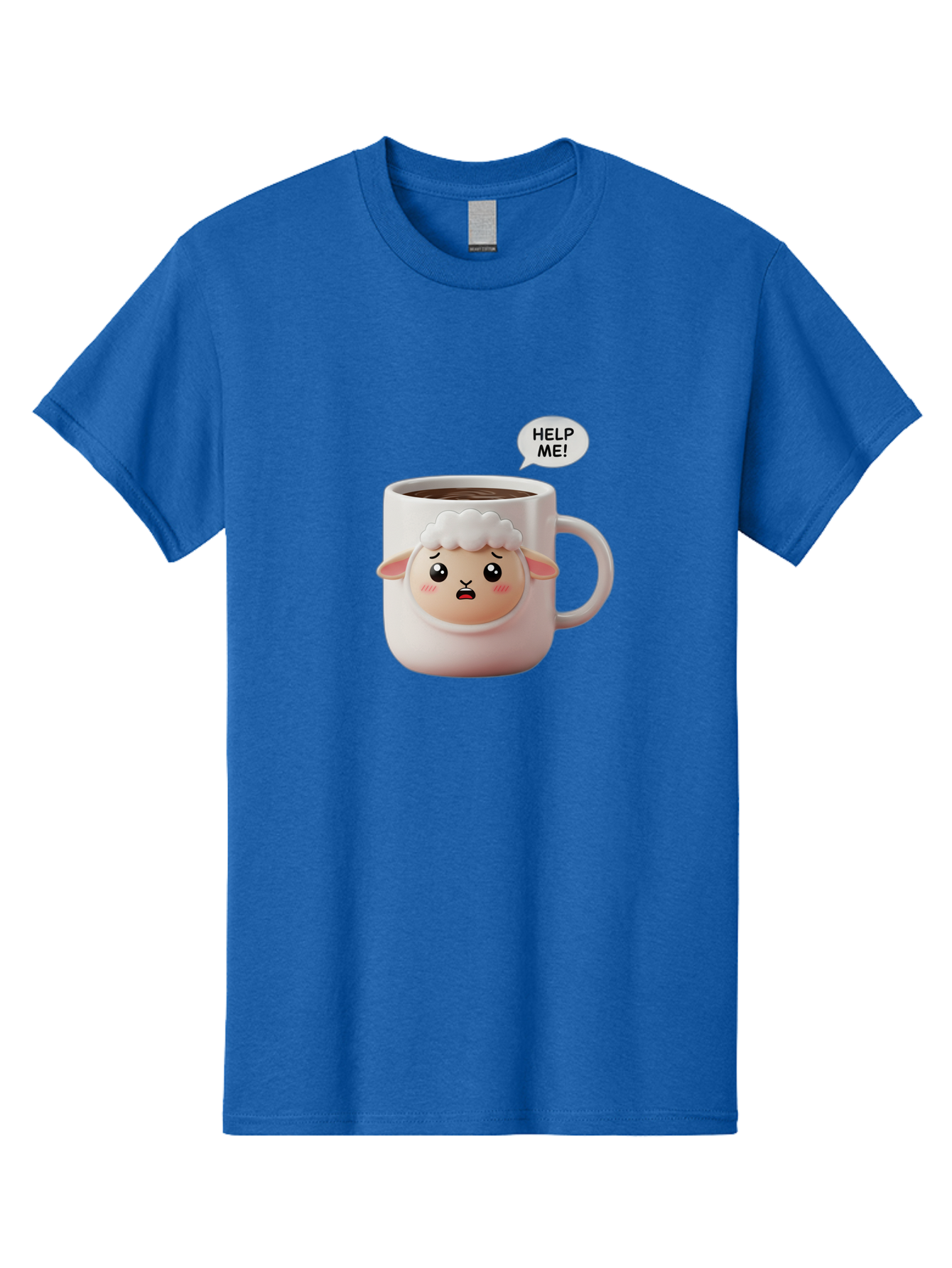 Help-Me-6 Men'S Graphic Tee, 100% Cotton, Comfortable Casual Summer Wear, Machine Washable, Sheep Mug, Coffee Cup, Helping Hand, Distressed Lamb, Cute Cartoon Character, Funny Meme, Adorable Design, Coffee Lover Gift, Quirky Humor, Sheep Face, Bac046 10