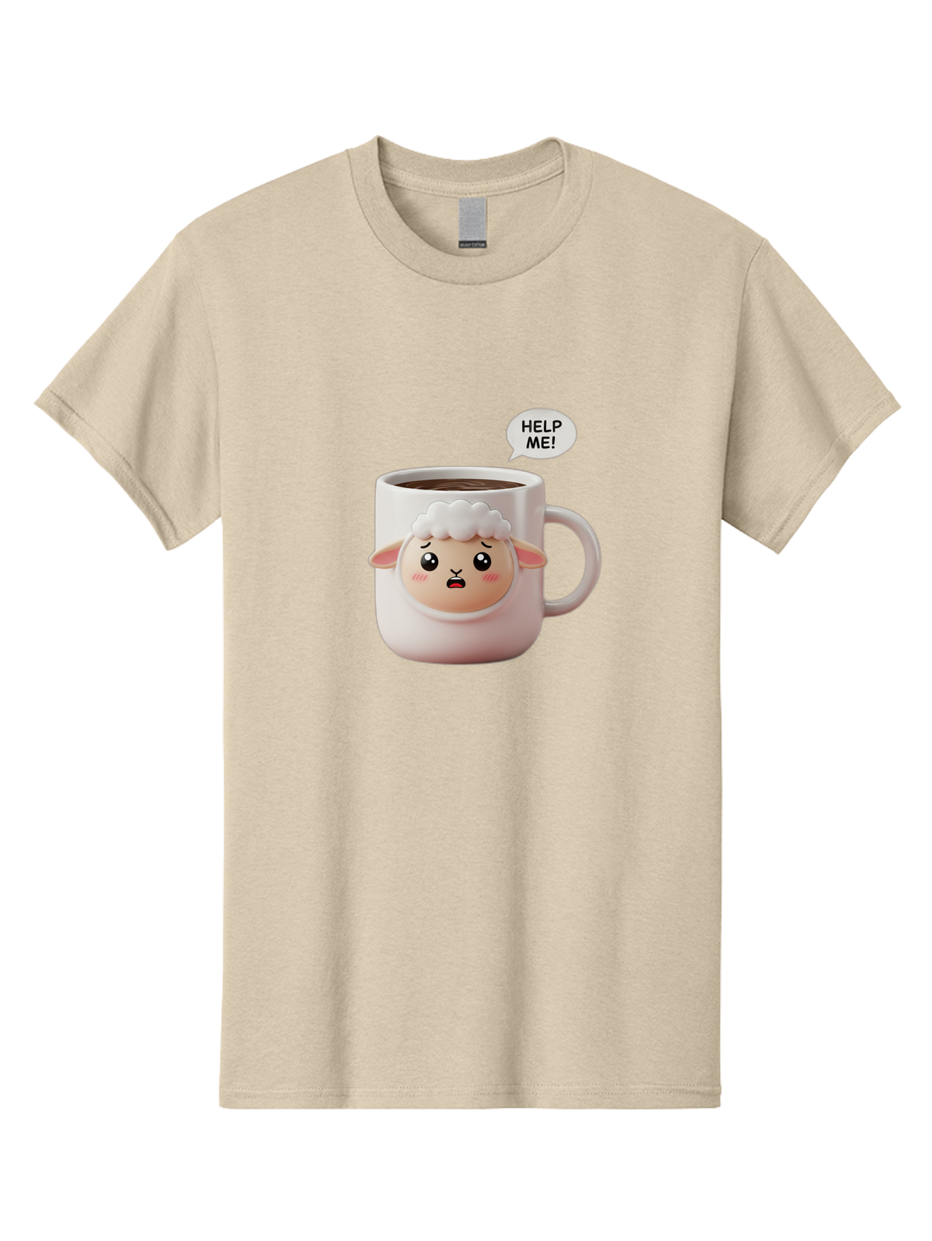 Help-Me-6 Men'S Graphic Tee, 100% Cotton, Comfortable Casual Summer Wear, Machine Washable, Sheep Mug, Coffee Cup, Helping Hand, Distressed Lamb, Cute Cartoon Character, Funny Meme, Adorable Design, Coffee Lover Gift, Quirky Humor, Sheep Face, Bac046 4