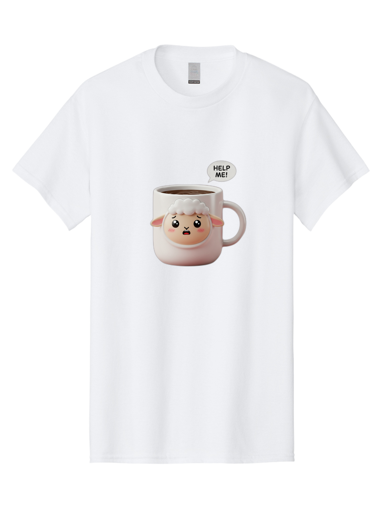 Help-Me-6 Men'S Graphic Tee, 100% Cotton, Comfortable Casual Summer Wear, Machine Washable, Sheep Mug, Coffee Cup, Helping Hand, Distressed Lamb, Cute Cartoon Character, Funny Meme, Adorable Design, Coffee Lover Gift, Quirky Humor, Sheep Face, Bac046 3