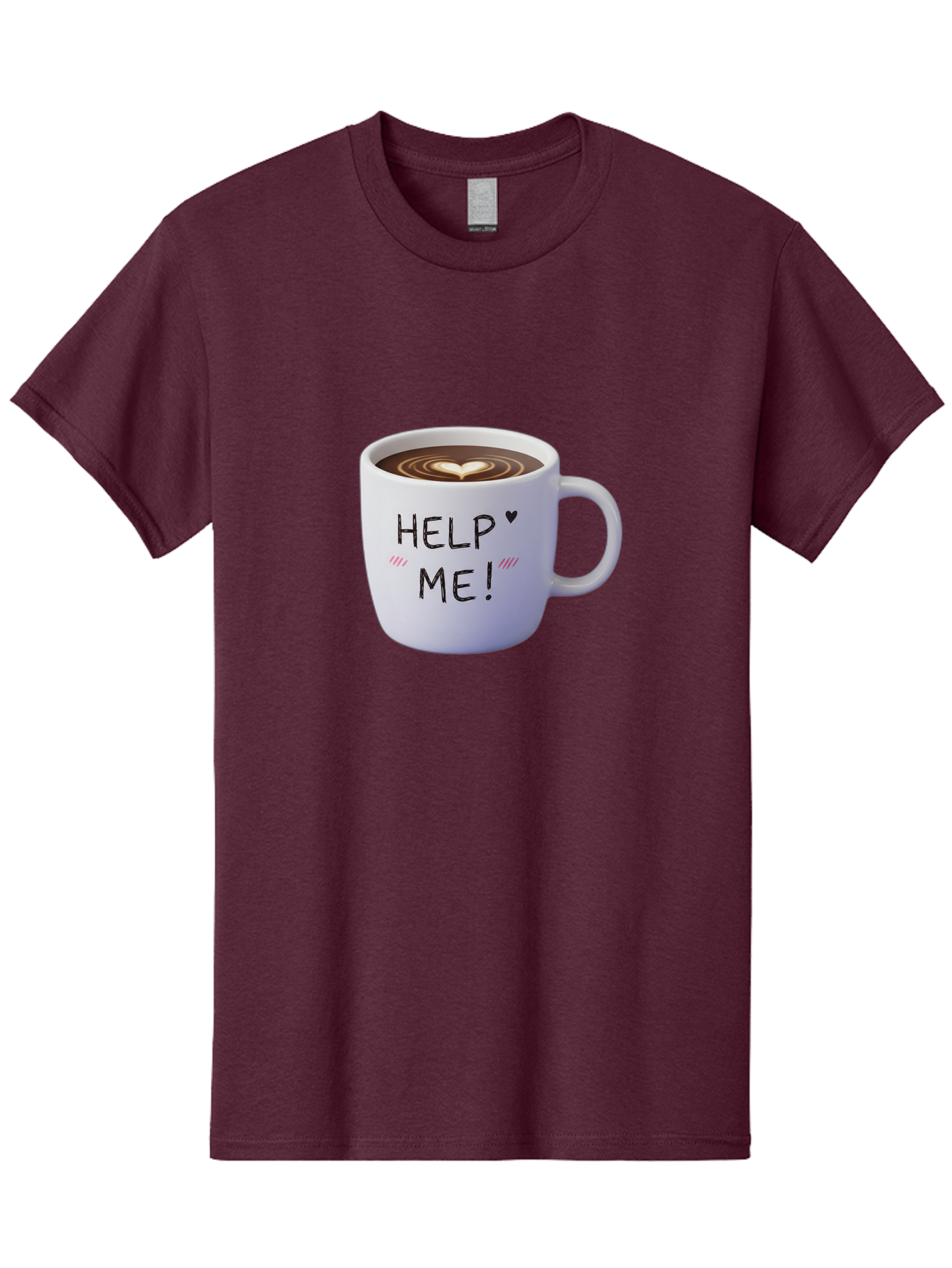 Help-Me-7 Men'S Graphic Tee, 100% Cotton, Comfortable Casual Summer Wear, Machine Washable, Coffee Mug With Heart Design, Coffee Art, 'Help Me' Text, Latte Art, Coffee Culture, Morning Pick-Me-Up, Coffee Love, Daily Grind Bac047 12