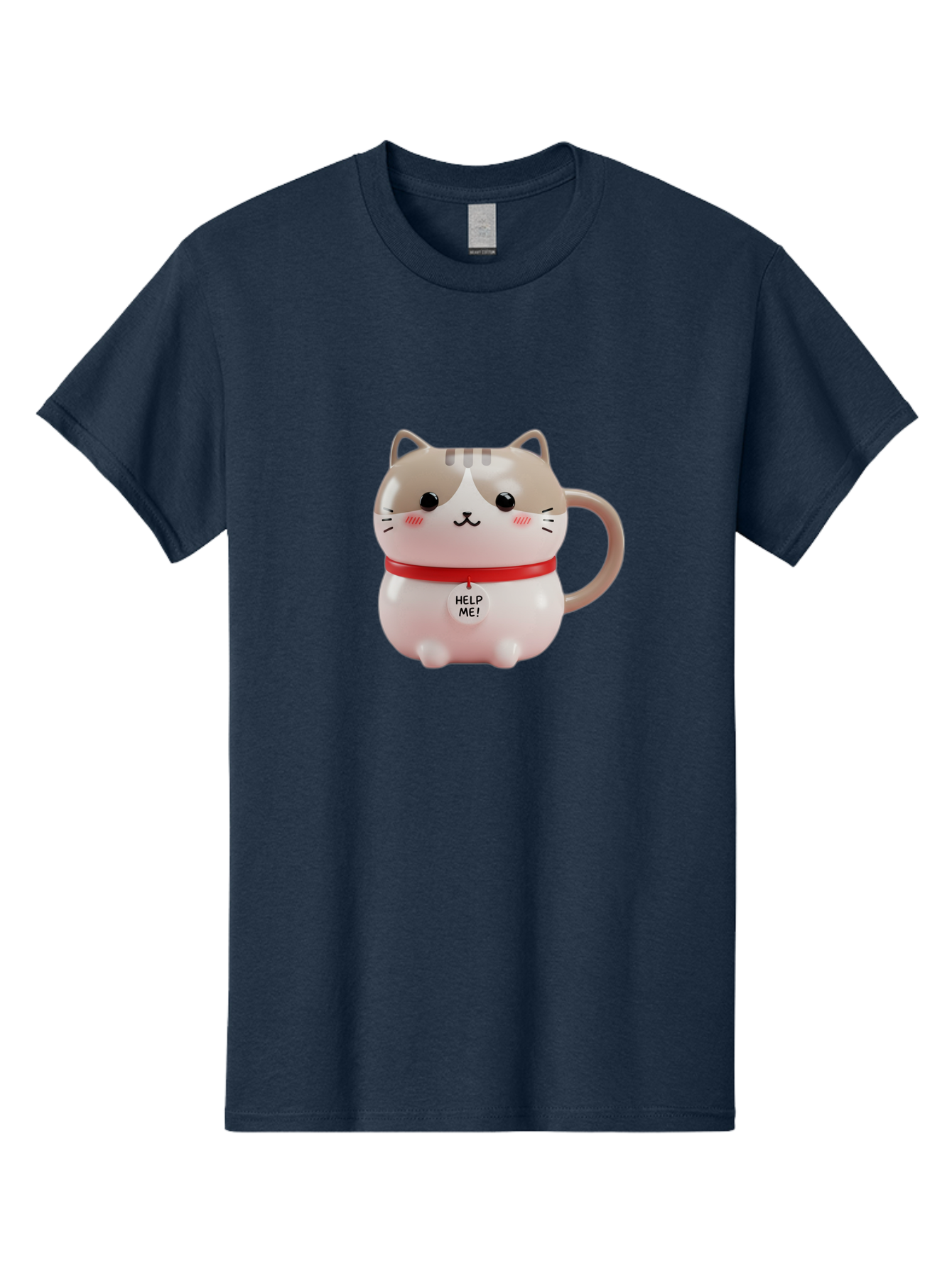 Help-Me-Cat-Mug Men'S Graphic Tee, 100% Cotton, Comfortable Casual Summer Wear, Machine Washable, Cute Cat Mug, Funny Cat Design, Help Me Text, Pink Cat, Red Collar, Cat Lover Gift, Kawaii Cat, Novelty Mug, Cat Figurine Bac050 10