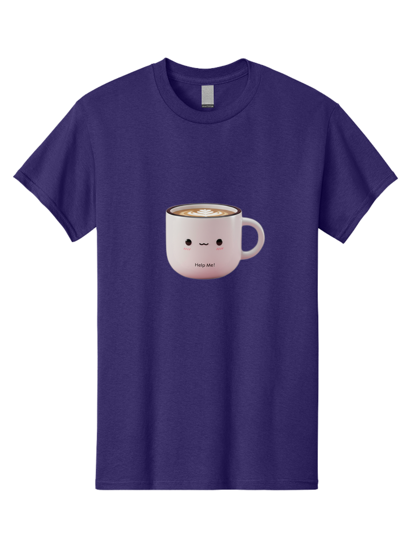 Help-Me-Coffee Men'S Graphic Tee, 100% Cotton, Comfortable Casual Summer Wear, Machine Washable, Cute Coffee Mug, Latte Art, Cartoon Character, Humorous Design, Coffee Lover, Funny Mug, Adorable Design, Coffee Culture, Help Me! Bac051 2