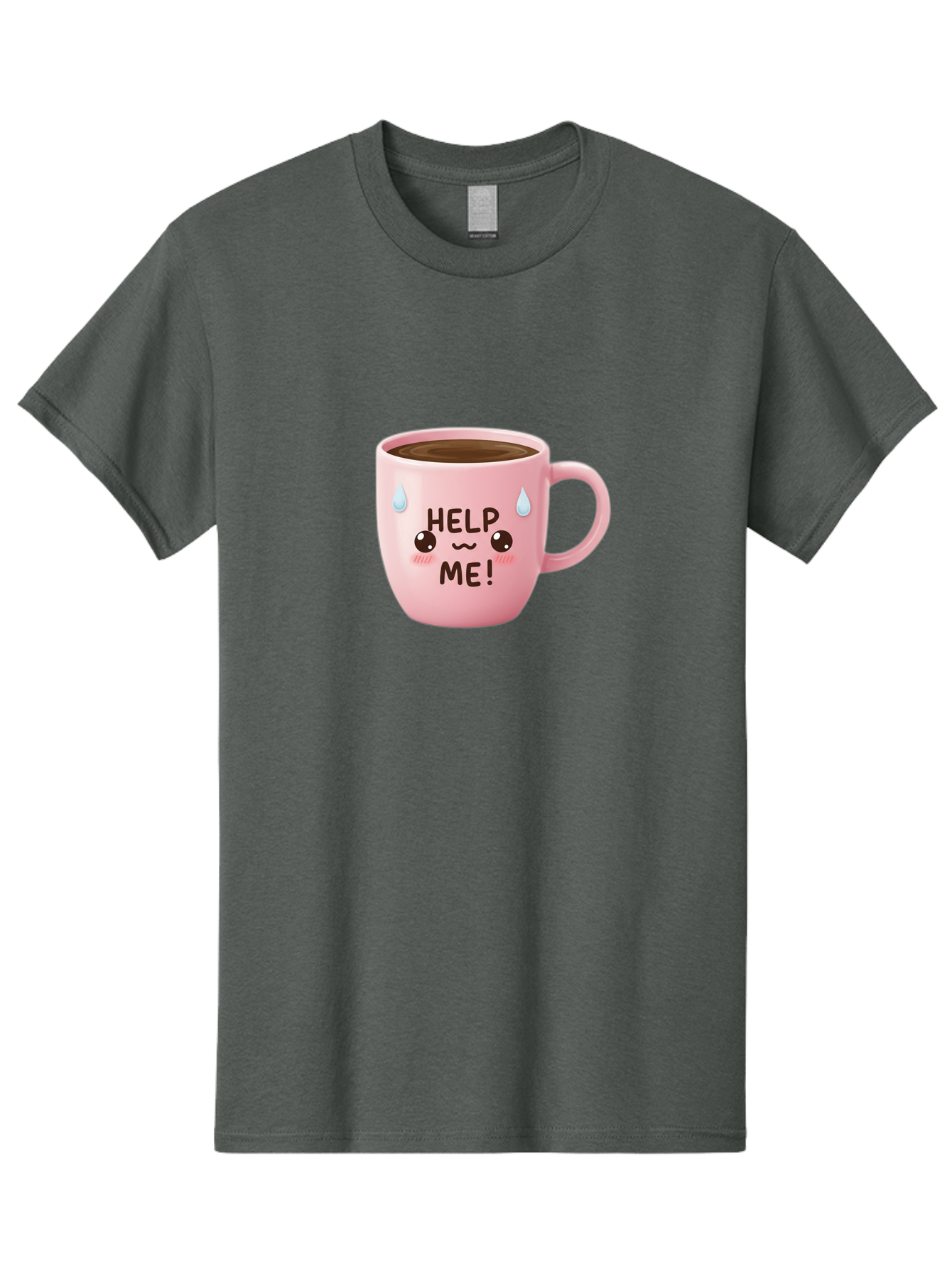 Help-Me Men'S Graphic Tee, 100% Cotton, Comfortable Casual Summer Wear, Machine Washable, Cute Coffee Mug, Cartoon Coffee, Funny Coffee, Kawaii Coffee, Coffee Humor, Coffee Meme, Coffee Culture, Coffee Love Bac053 4