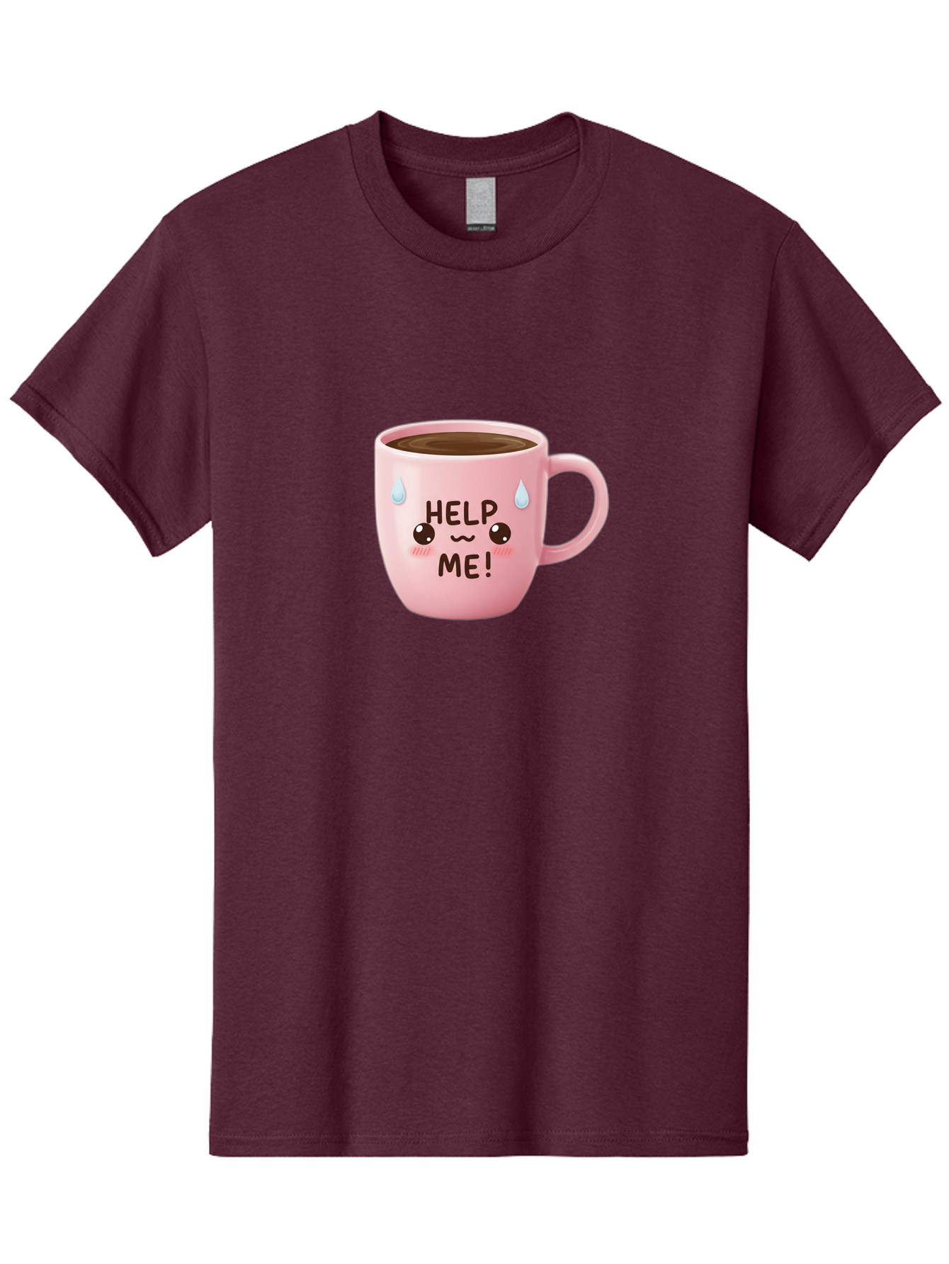 Help-Me Men'S Graphic Tee, 100% Cotton, Comfortable Casual Summer Wear, Machine Washable, Cute Coffee Mug, Cartoon Coffee, Funny Coffee, Kawaii Coffee, Coffee Humor, Coffee Meme, Coffee Culture, Coffee Love Bac053 1