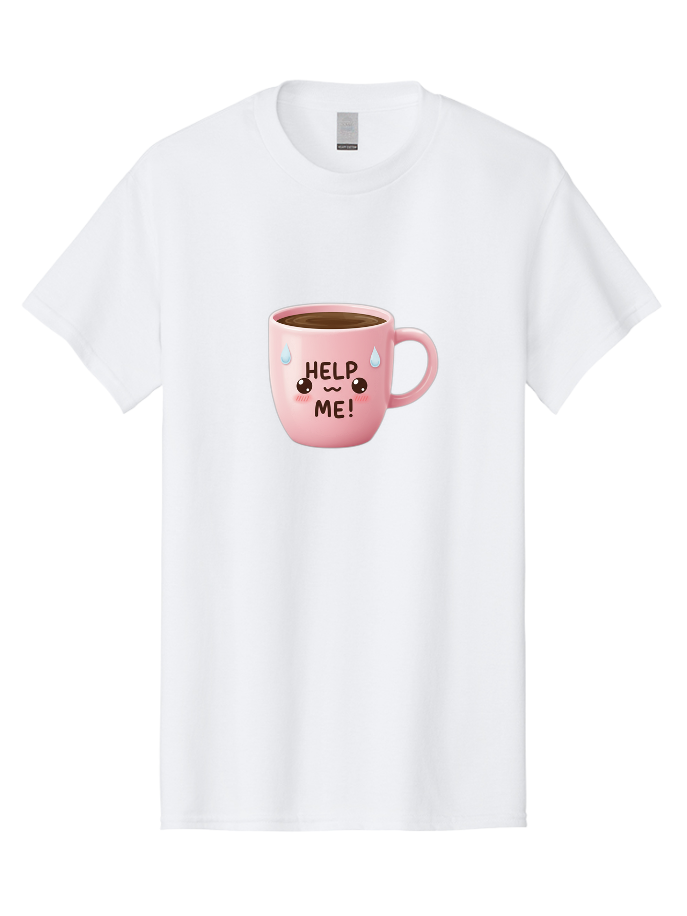 Help-Me Men'S Graphic Tee, 100% Cotton, Comfortable Casual Summer Wear, Machine Washable, Cute Coffee Mug, Cartoon Coffee, Funny Coffee, Kawaii Coffee, Coffee Humor, Coffee Meme, Coffee Culture, Coffee Love Bac053 3