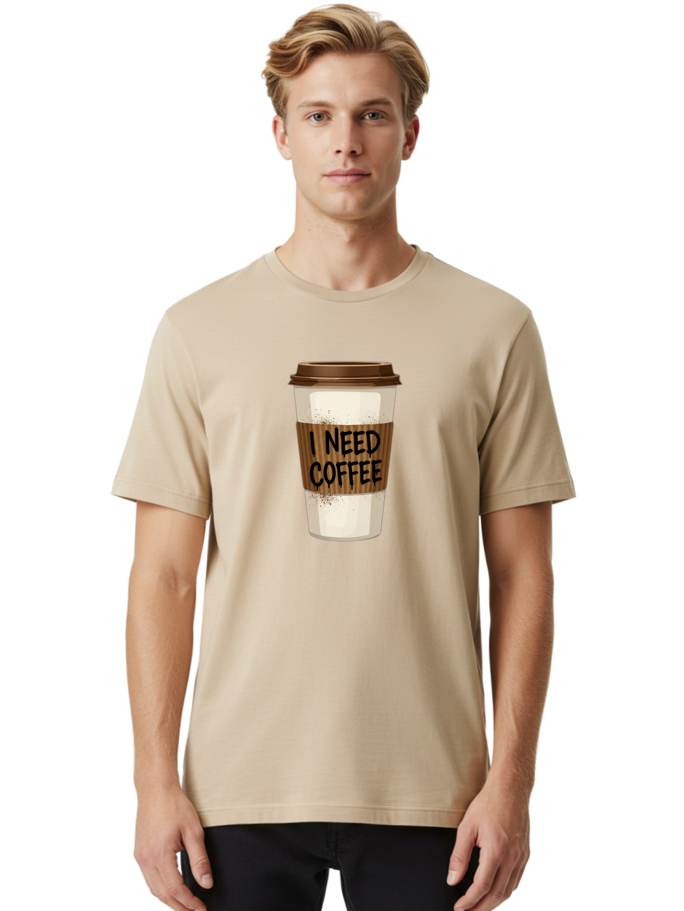 I-Need-Coffee-13 Men'S Graphic Tee, 100% Cotton, Comfortable Casual Summer Wear, Machine Washable, Coffee Cup, Takeaway Coffee, Coffee Sleeve, I Need Coffee, Caffeine Fix, Morning Coffee, Coffee Lover, Coffee Break, Coffee Cup Design Bac062 26