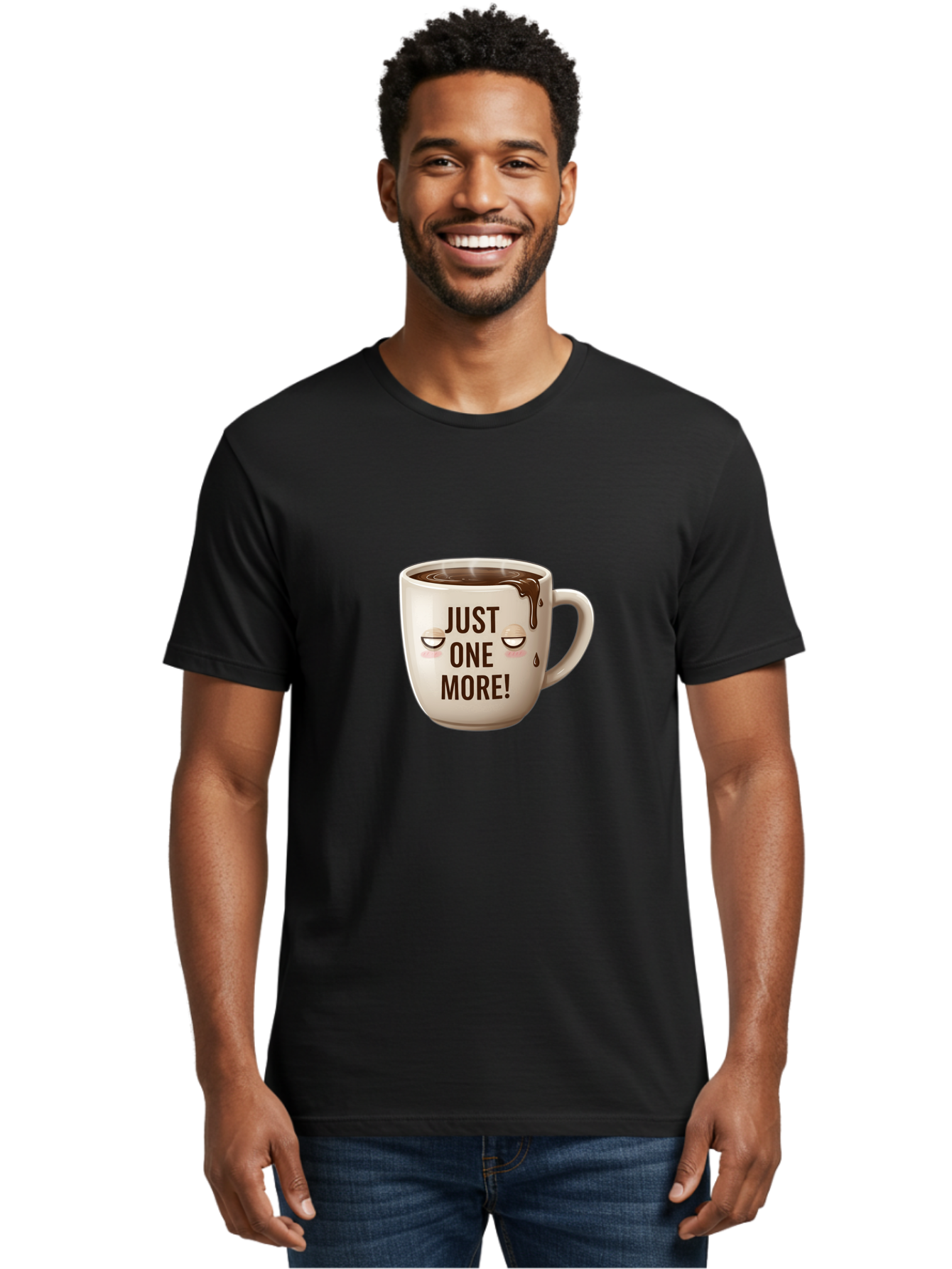 Just-One-More-1 Men'S Graphic Tee, 100% Cotton, Comfortable Casual Summer Wear, Machine Washable, Coffee Mug, Hot Chocolate, Morning Coffee, Funny Quote, Cute Design, Coffee Lover, Humorous Phrase, Adorable Character Bac080 23