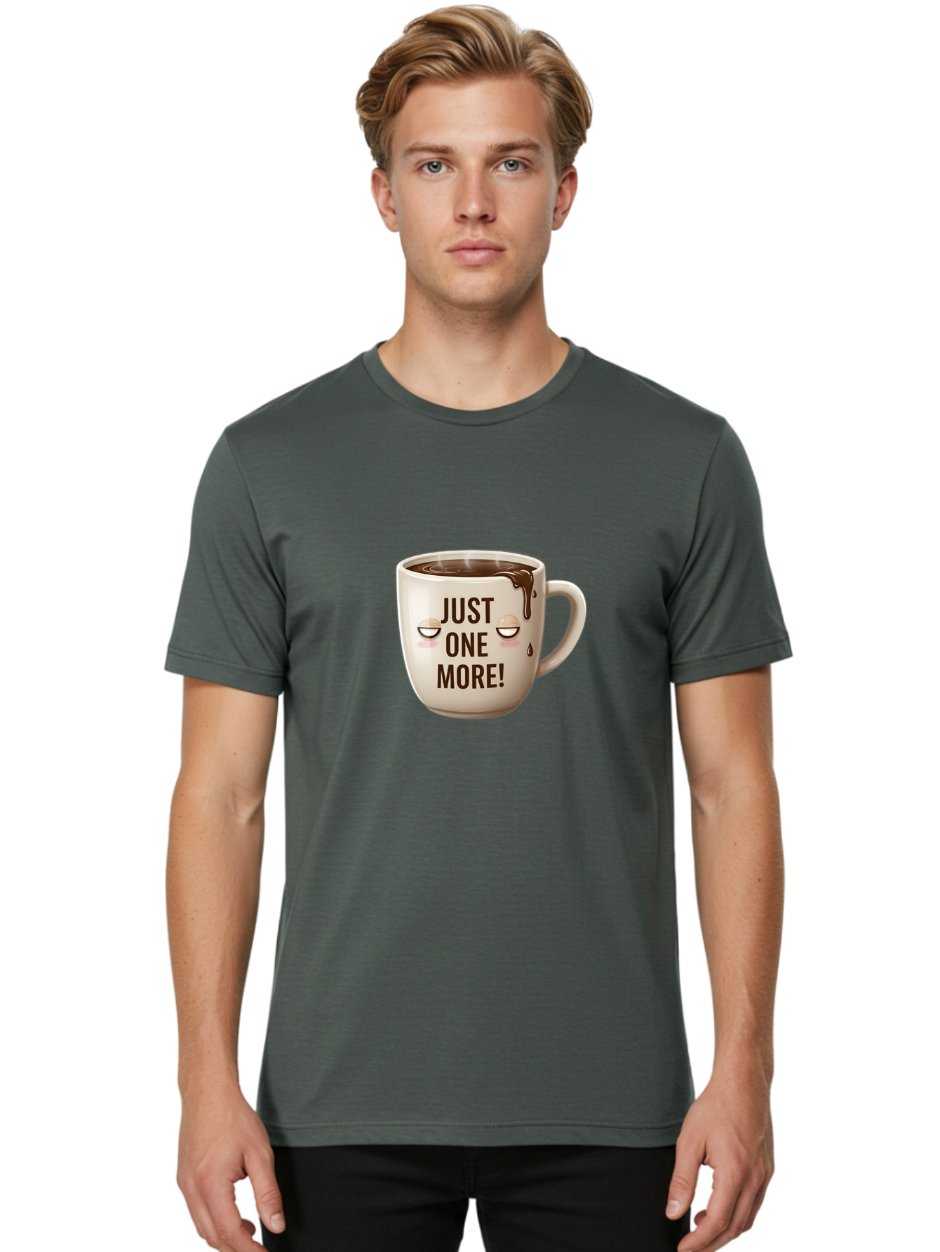 Just-One-More-1 Men'S Graphic Tee, 100% Cotton, Comfortable Casual Summer Wear, Machine Washable, Coffee Mug, Hot Chocolate, Morning Coffee, Funny Quote, Cute Design, Coffee Lover, Humorous Phrase, Adorable Character Bac080 28