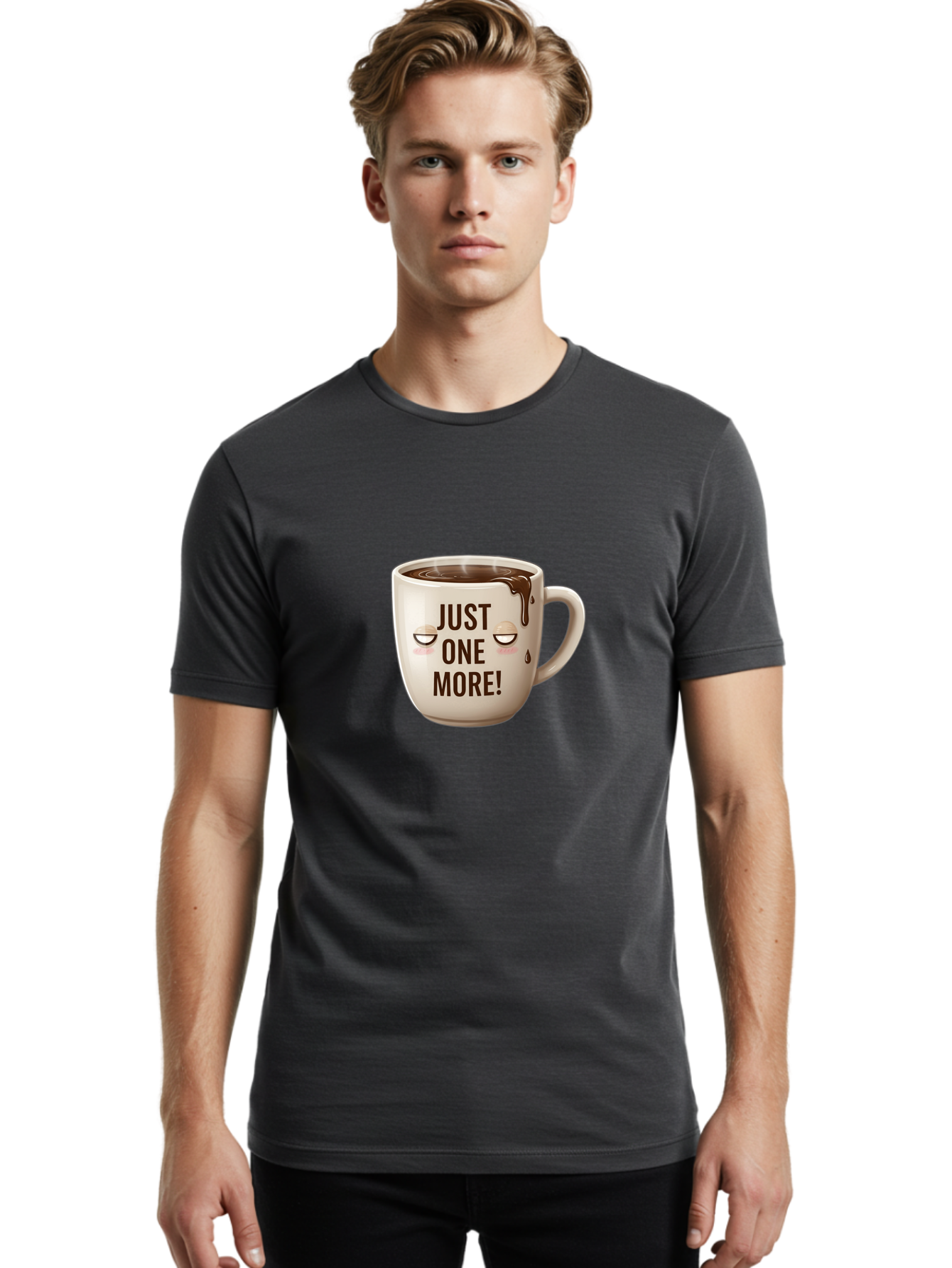 Just-One-More-1 Men'S Graphic Tee, 100% Cotton, Comfortable Casual Summer Wear, Machine Washable, Coffee Mug, Hot Chocolate, Morning Coffee, Funny Quote, Cute Design, Coffee Lover, Humorous Phrase, Adorable Character Bac080 26