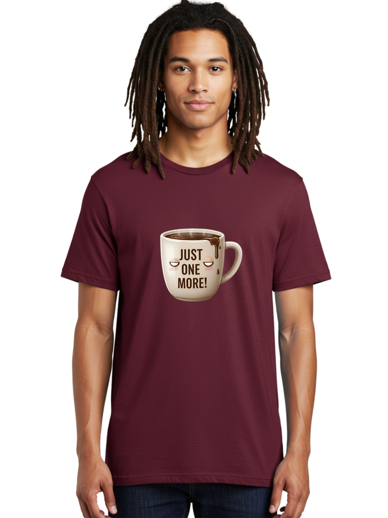 Just-One-More-1 Men'S Graphic Tee, 100% Cotton, Comfortable Casual Summer Wear, Machine Washable, Coffee Mug, Hot Chocolate, Morning Coffee, Funny Quote, Cute Design, Coffee Lover, Humorous Phrase, Adorable Character Bac080 22