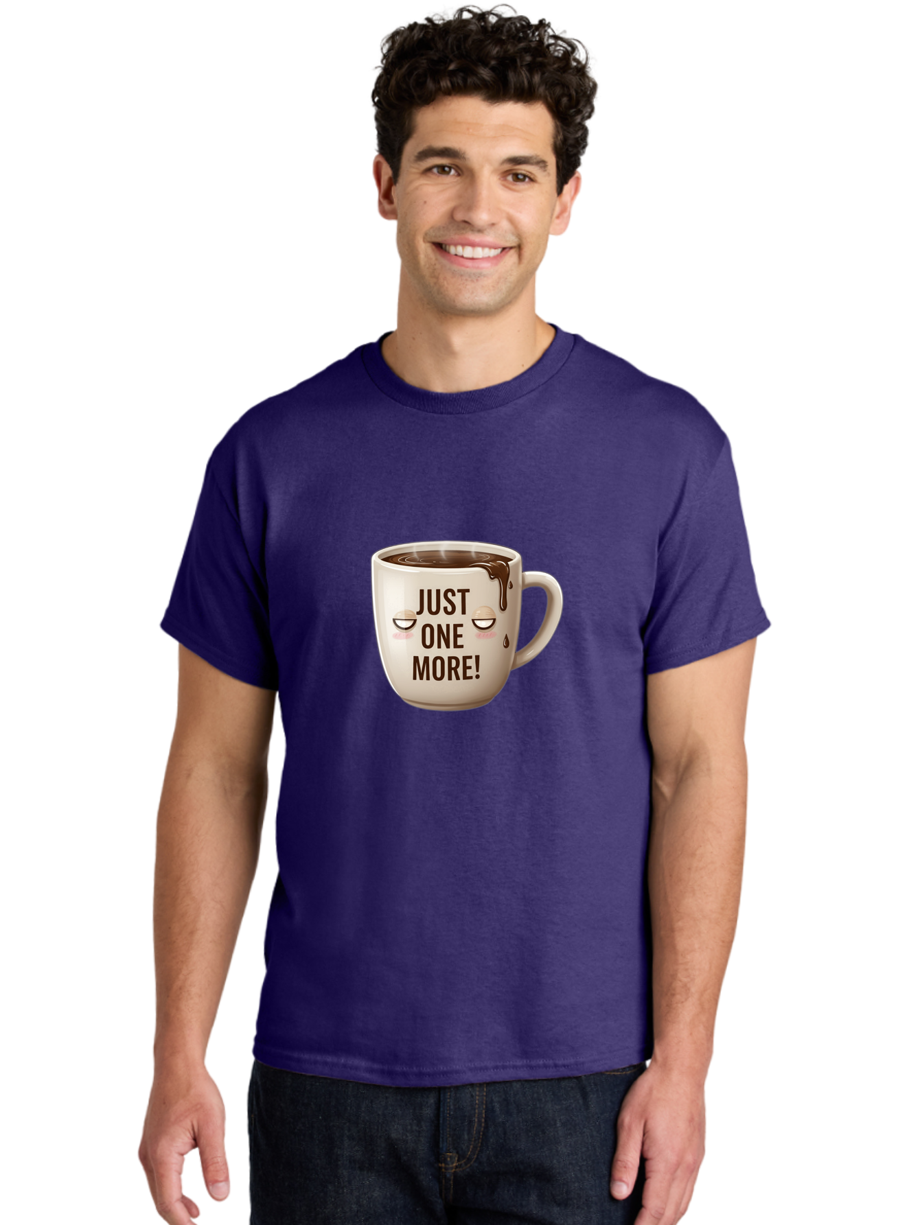 Just-One-More-1 Men'S Graphic Tee, 100% Cotton, Comfortable Casual Summer Wear, Machine Washable, Coffee Mug, Hot Chocolate, Morning Coffee, Funny Quote, Cute Design, Coffee Lover, Humorous Phrase, Adorable Character Bac080 21
