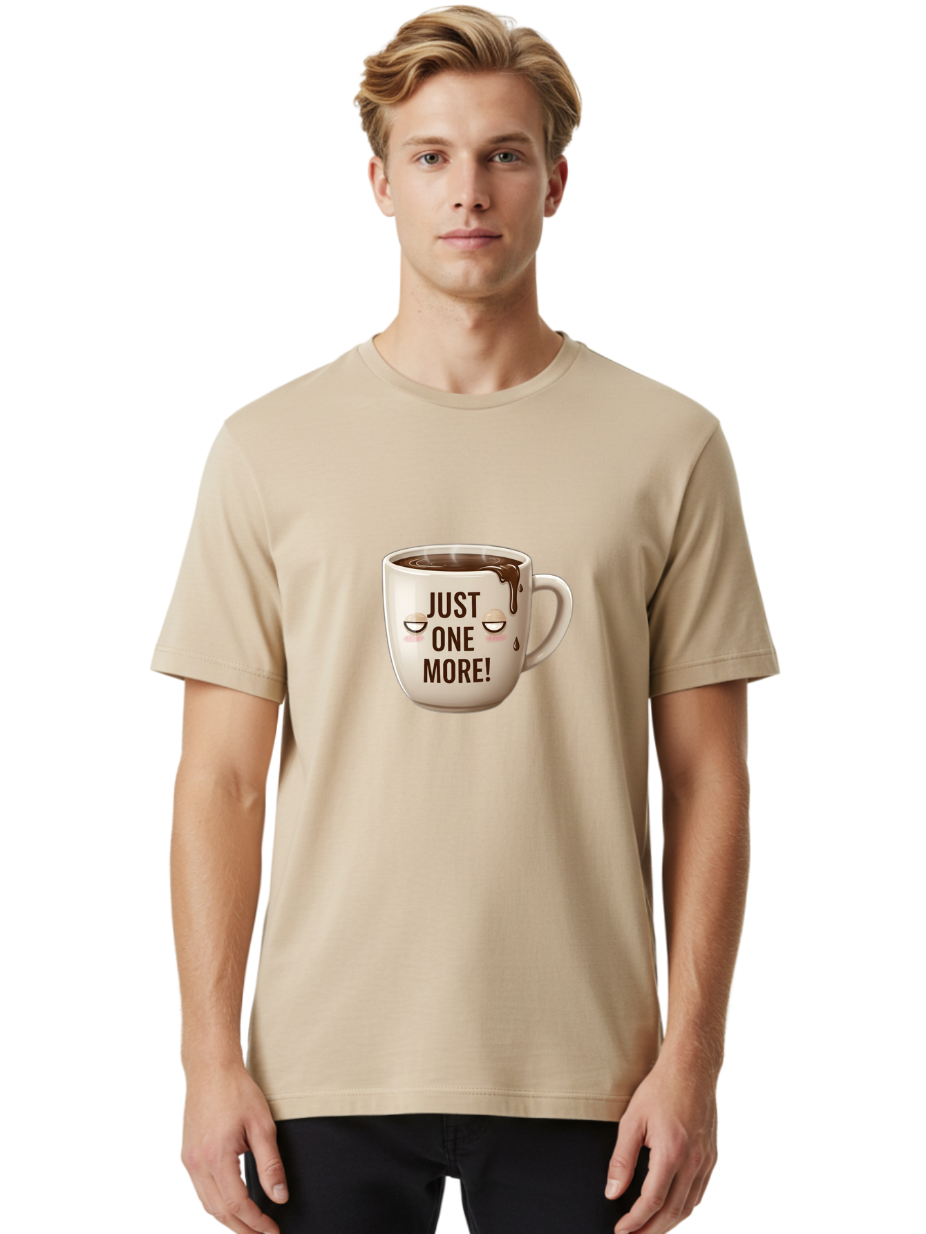 Just-One-More-1 Men'S Graphic Tee, 100% Cotton, Comfortable Casual Summer Wear, Machine Washable, Coffee Mug, Hot Chocolate, Morning Coffee, Funny Quote, Cute Design, Coffee Lover, Humorous Phrase, Adorable Character Bac080 25