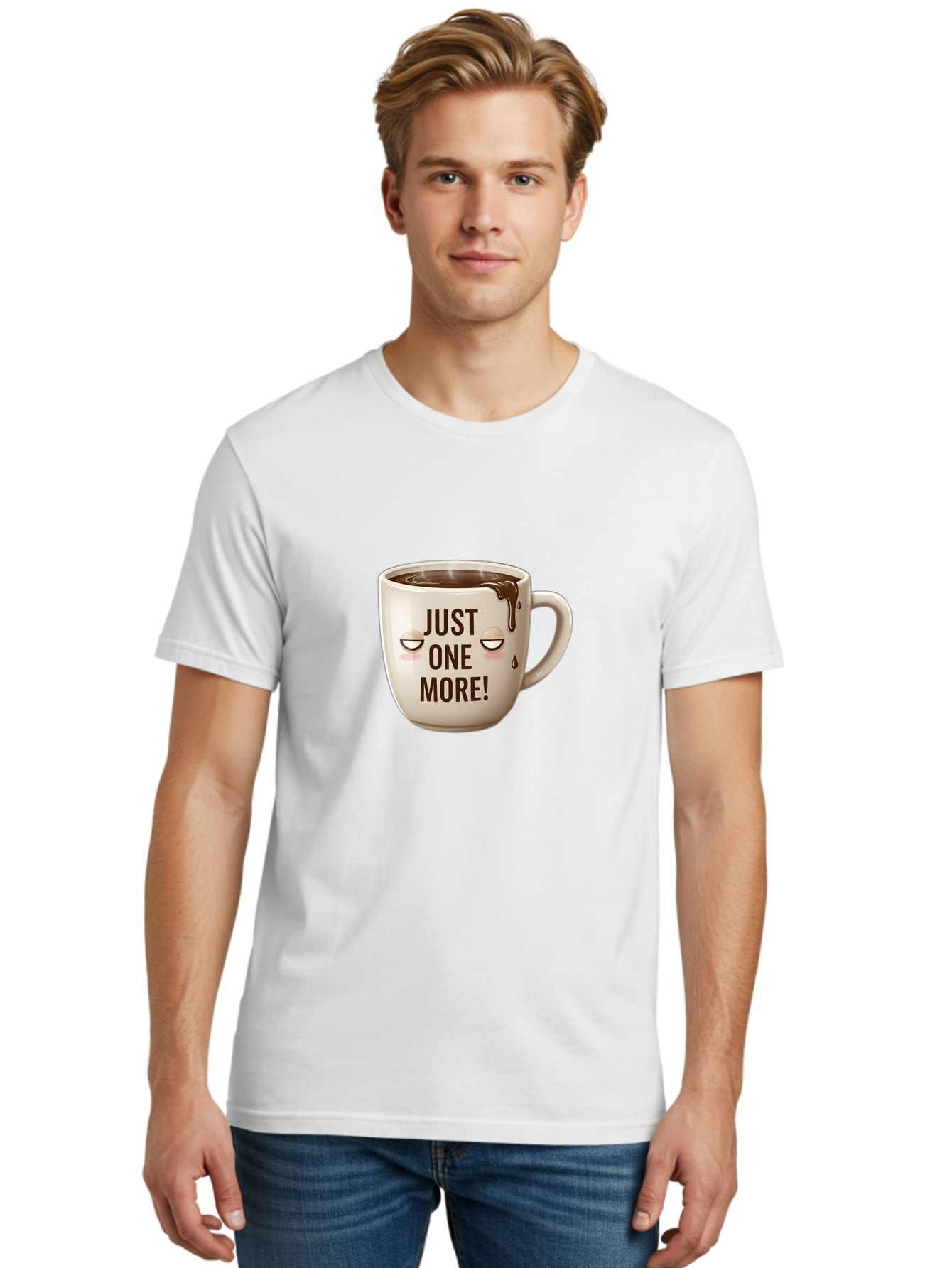 Just-One-More-1 Men'S Graphic Tee, 100% Cotton, Comfortable Casual Summer Wear, Machine Washable, Coffee Mug, Hot Chocolate, Morning Coffee, Funny Quote, Cute Design, Coffee Lover, Humorous Phrase, Adorable Character Bac080 30