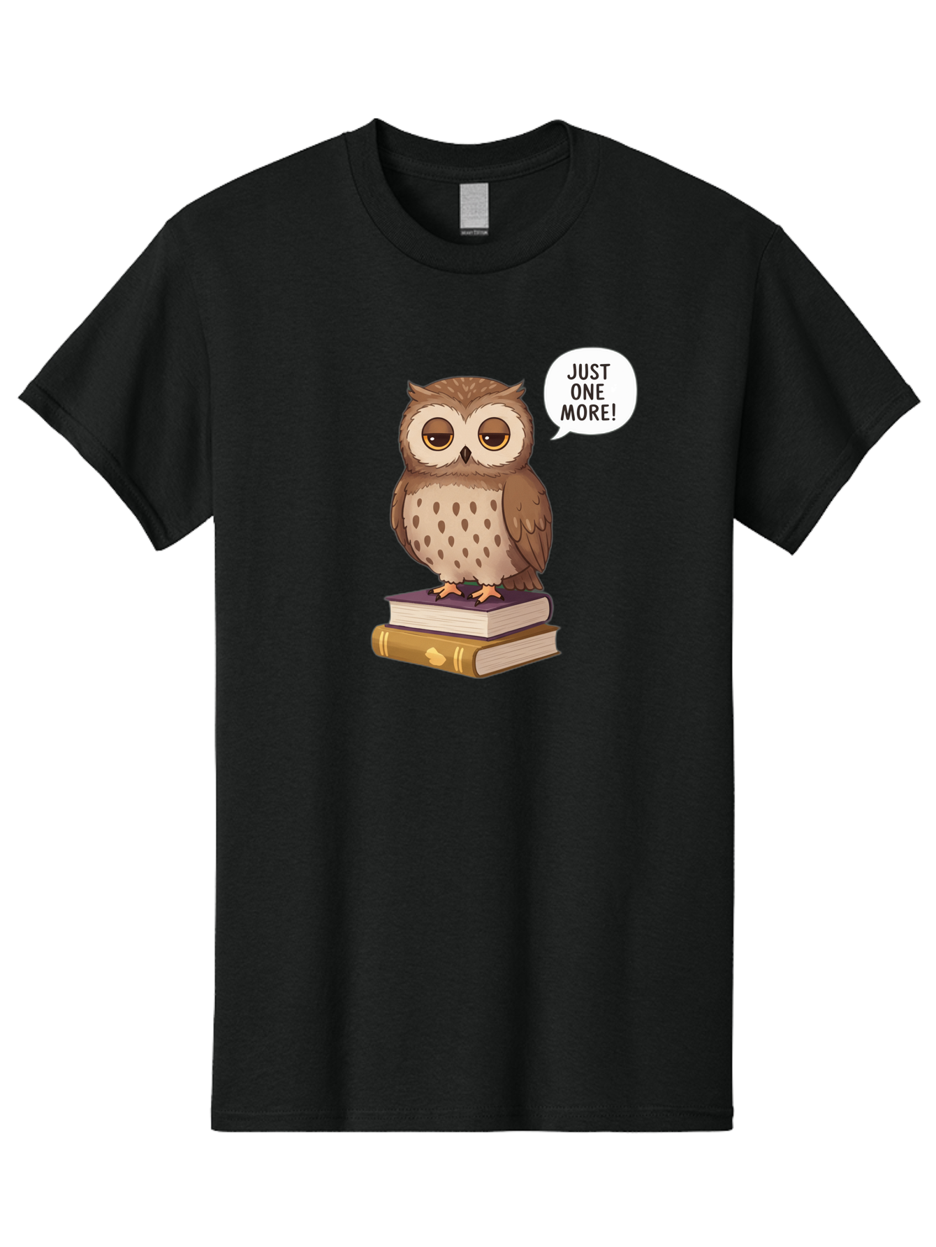 Just-One-More-3 Men'S Graphic Tee, 100% Cotton, Comfortable Casual Summer Wear, Machine Washable, Owl On Books, Reading Owl, Book Lover, Just One More, Cartoon Owl, Humorous Illustration, Reading Addiction, Brown Owl, Book Stack, Adorable Owl Bac082 12