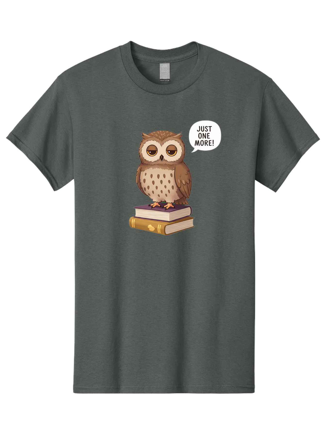Just-One-More-3 Men'S Graphic Tee, 100% Cotton, Comfortable Casual Summer Wear, Machine Washable, Owl On Books, Reading Owl, Book Lover, Just One More, Cartoon Owl, Humorous Illustration, Reading Addiction, Brown Owl, Book Stack, Adorable Owl Bac082 14