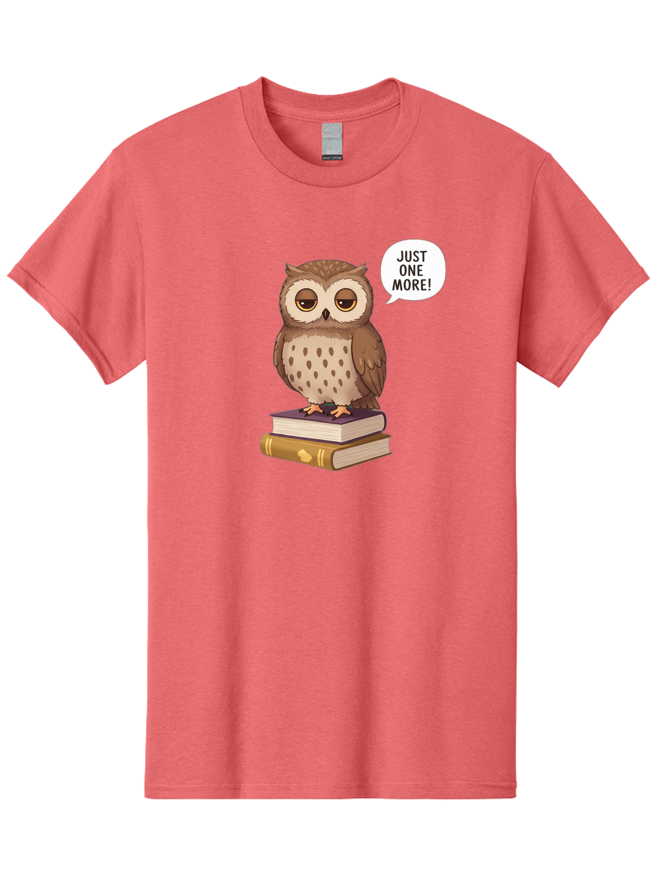 Just-One-More-3 Men'S Graphic Tee, 100% Cotton, Comfortable Casual Summer Wear, Machine Washable, Owl On Books, Reading Owl, Book Lover, Just One More, Cartoon Owl, Humorous Illustration, Reading Addiction, Brown Owl, Book Stack, Adorable Owl Bac082 10