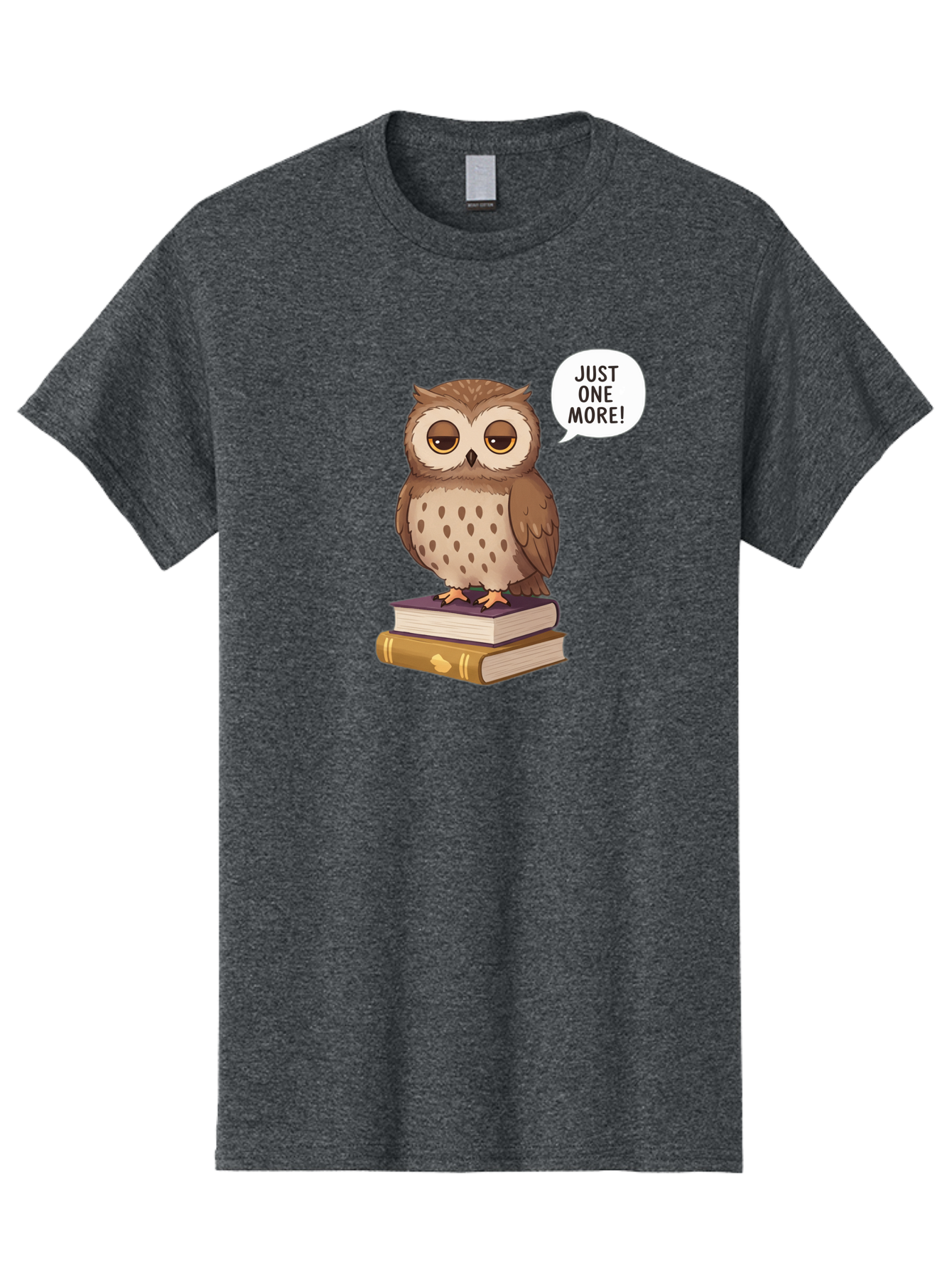 Just-One-More-3 Men'S Graphic Tee, 100% Cotton, Comfortable Casual Summer Wear, Machine Washable, Owl On Books, Reading Owl, Book Lover, Just One More, Cartoon Owl, Humorous Illustration, Reading Addiction, Brown Owl, Book Stack, Adorable Owl Bac082 2