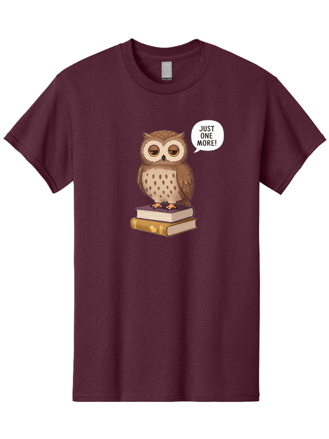 Just-One-More-3 Men'S Graphic Tee, 100% Cotton, Comfortable Casual Summer Wear, Machine Washable, Owl On Books, Reading Owl, Book Lover, Just One More, Cartoon Owl, Humorous Illustration, Reading Addiction, Brown Owl, Book Stack, Adorable Owl Bac082 5