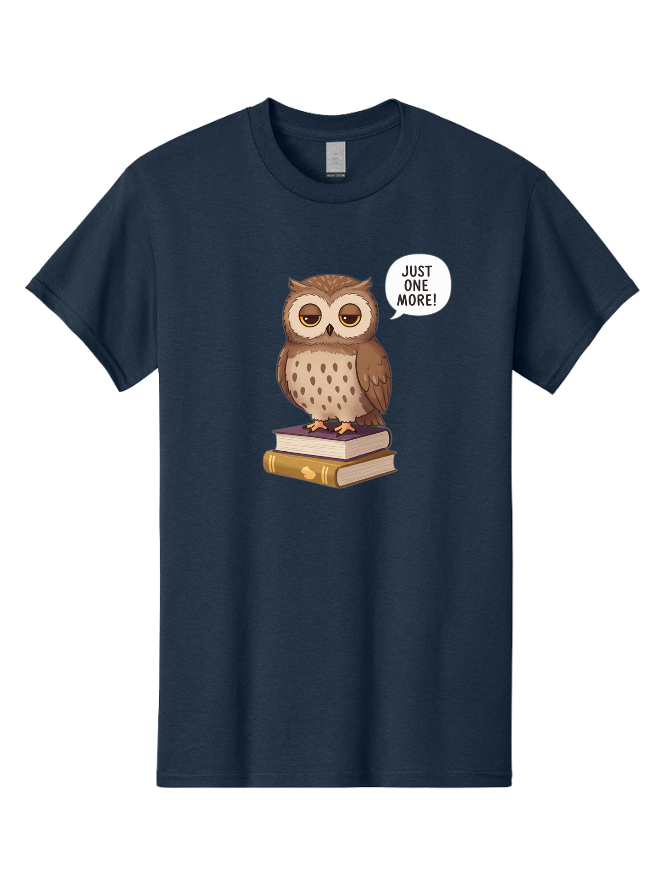 Just-One-More-3 Men'S Graphic Tee, 100% Cotton, Comfortable Casual Summer Wear, Machine Washable, Owl On Books, Reading Owl, Book Lover, Just One More, Cartoon Owl, Humorous Illustration, Reading Addiction, Brown Owl, Book Stack, Adorable Owl Bac082 9