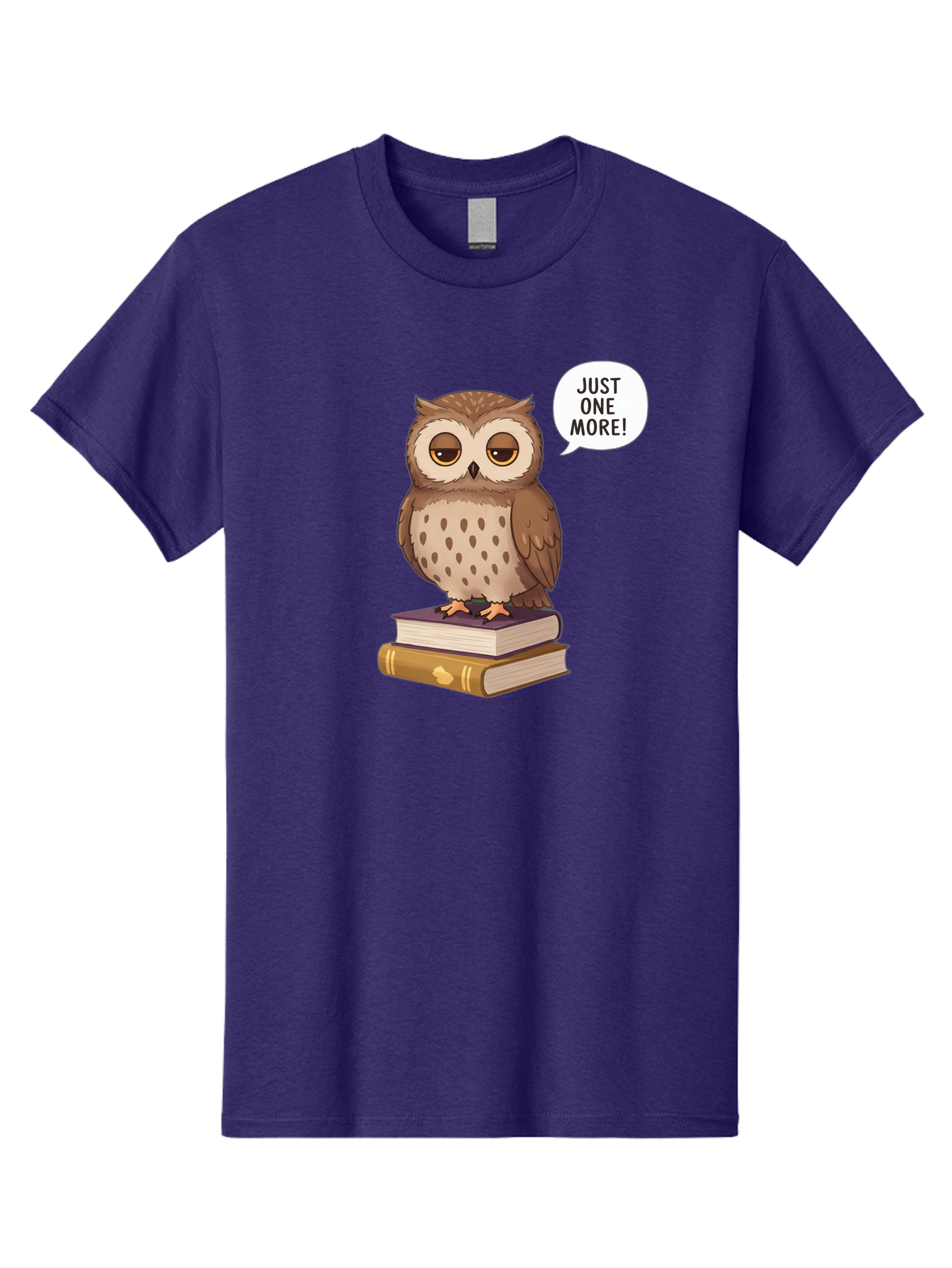 Just-One-More-3 Men'S Graphic Tee, 100% Cotton, Comfortable Casual Summer Wear, Machine Washable, Owl On Books, Reading Owl, Book Lover, Just One More, Cartoon Owl, Humorous Illustration, Reading Addiction, Brown Owl, Book Stack, Adorable Owl Bac082 1